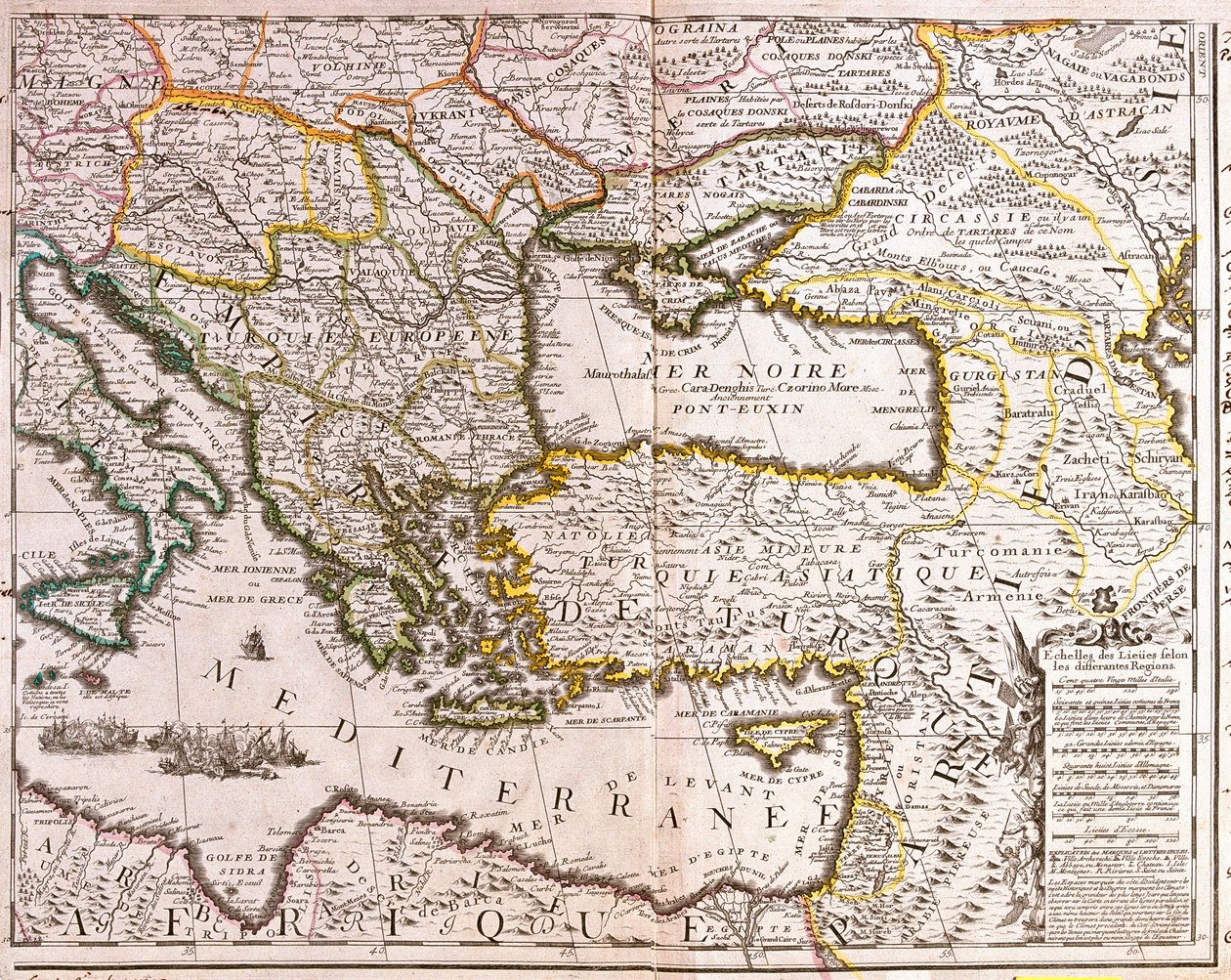 Kaart van de Oostelijke Middellandse Zee en Zwarte Zee landen, Turkije en de provincies van Klein-Azië door Jean Baptiste Nolin
