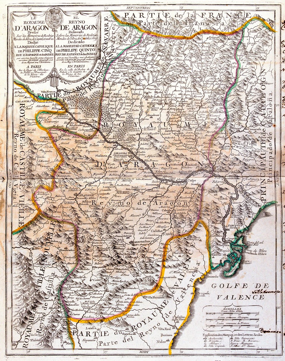 Kaart van het Koninkrijk Aragón (Spanje) door Jean Baptiste Nolin