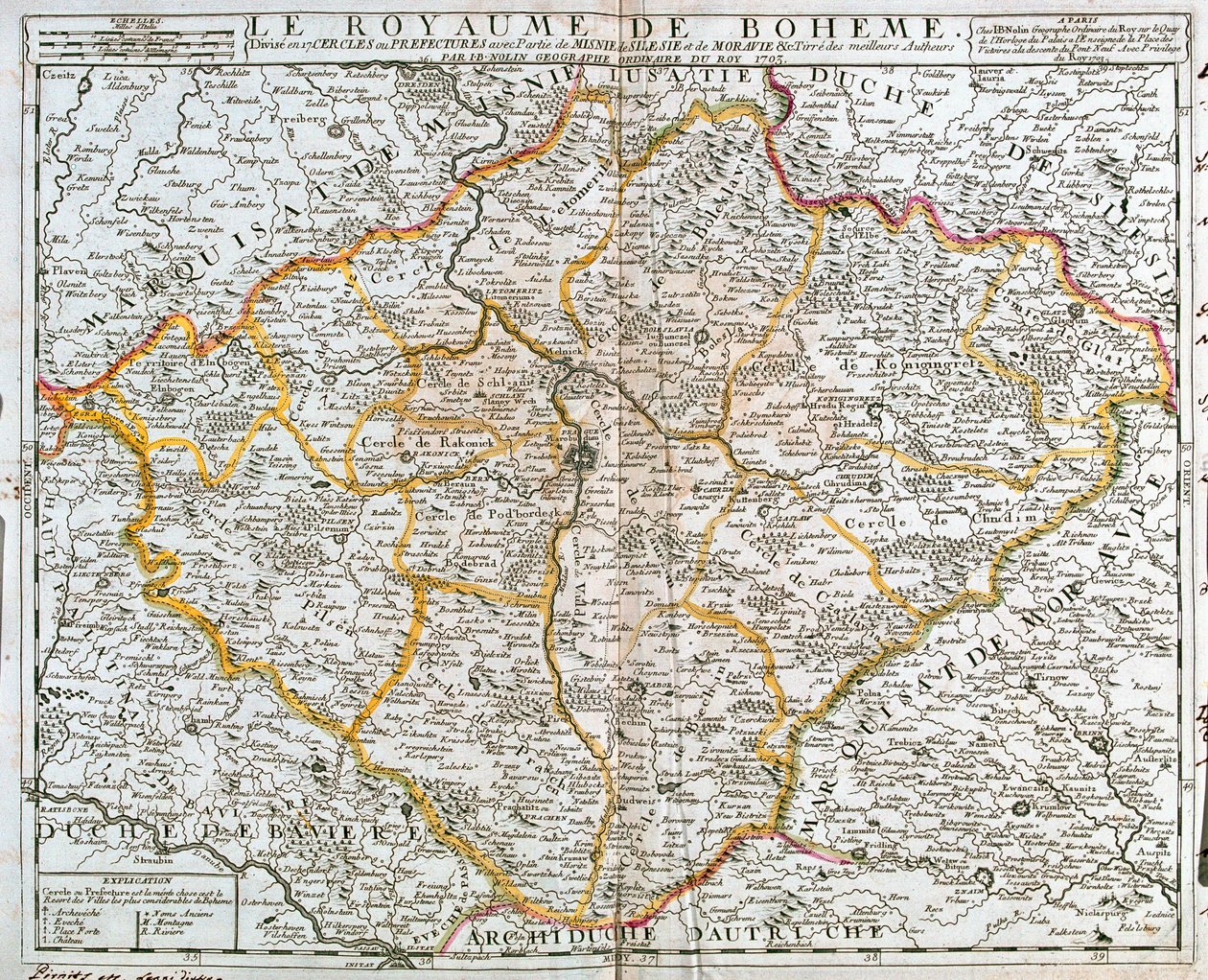 Kaart van het Koninkrijk Bohemen (Tsjechië) (gravure) door Jean-Baptiste Nolin