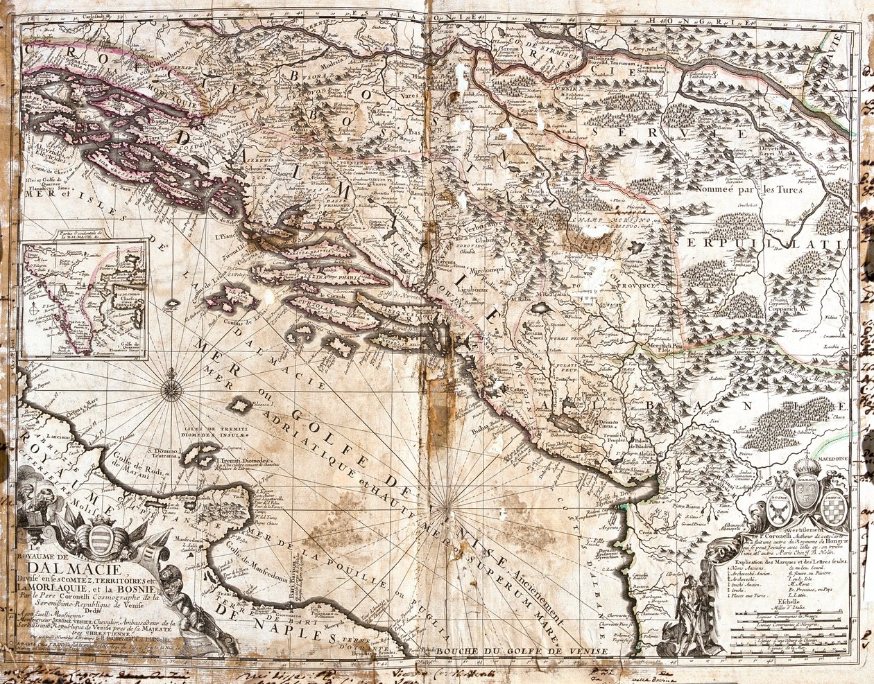 Kaart van het Koninkrijk Dalmatië (hedendaags Kroatië en Montenegro), aan de kust van de Golf van Venetië (Adriatische Zee) door Jean Baptiste Nolin