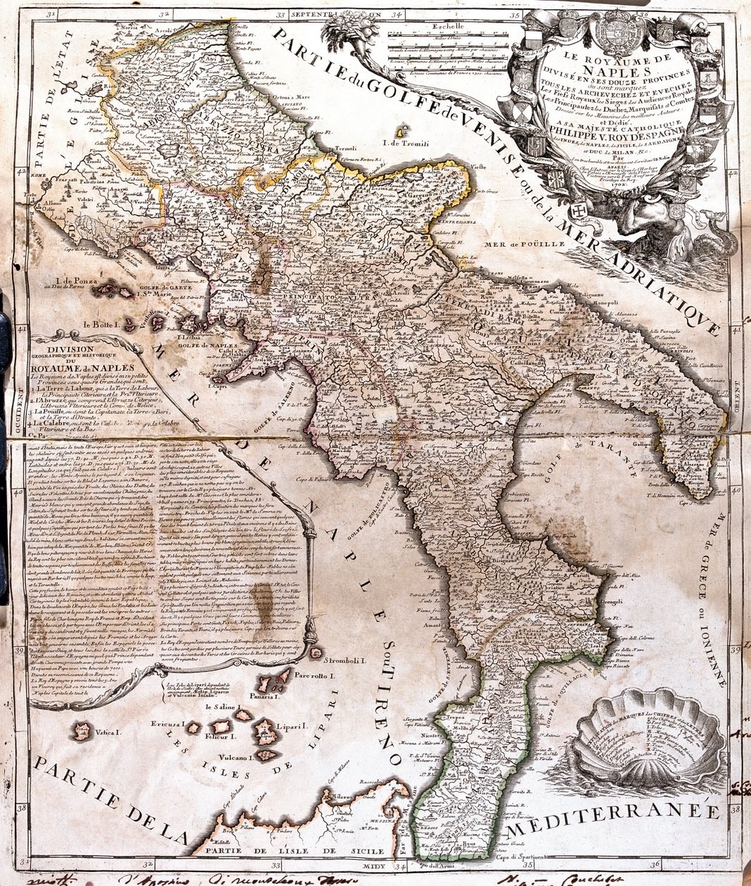 Kaart van het Koninkrijk Napels (Italië) door Jean Baptiste Nolin