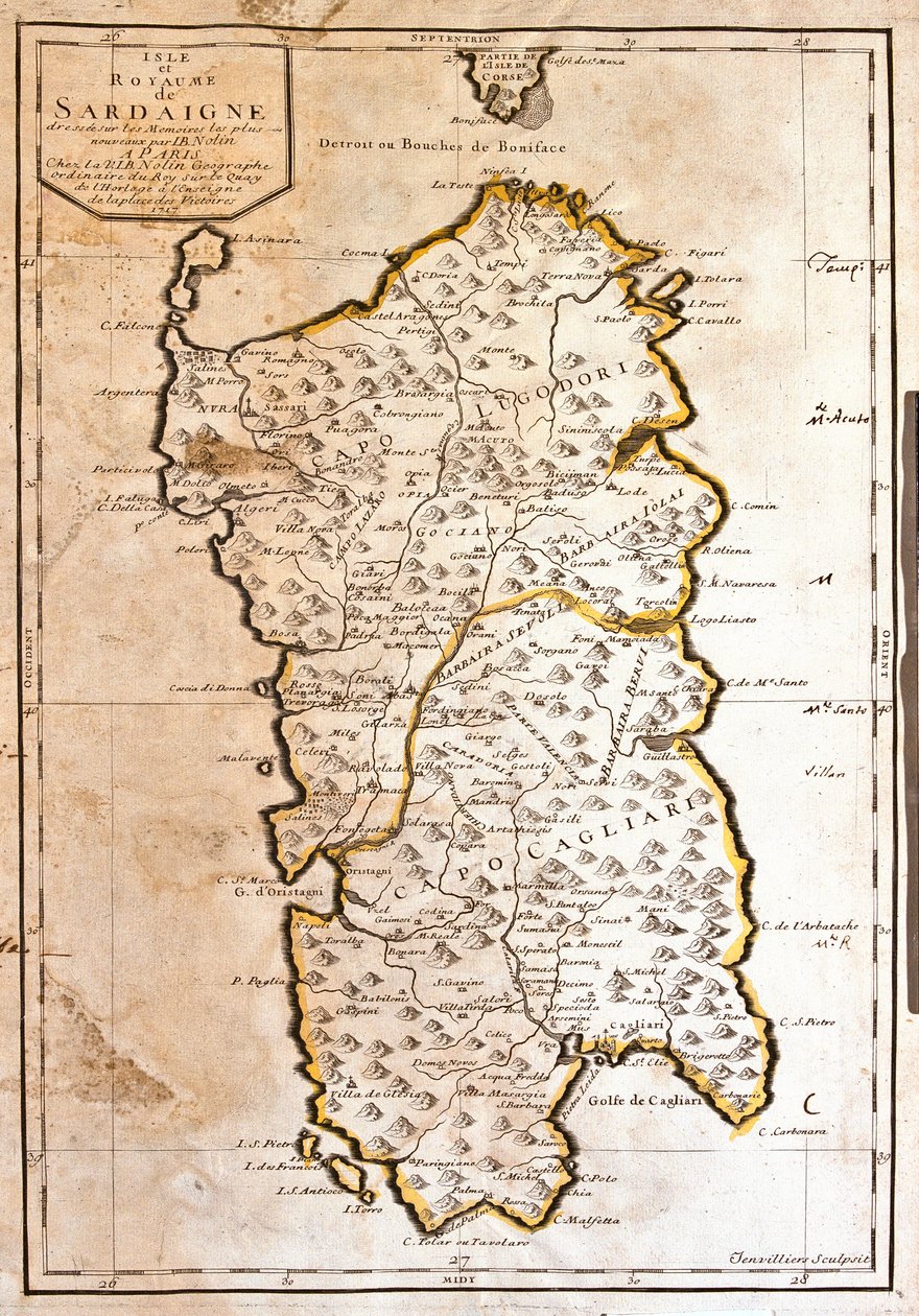 Kaart van het Koninkrijk Sardinië (Italië) door Jean Baptiste Nolin