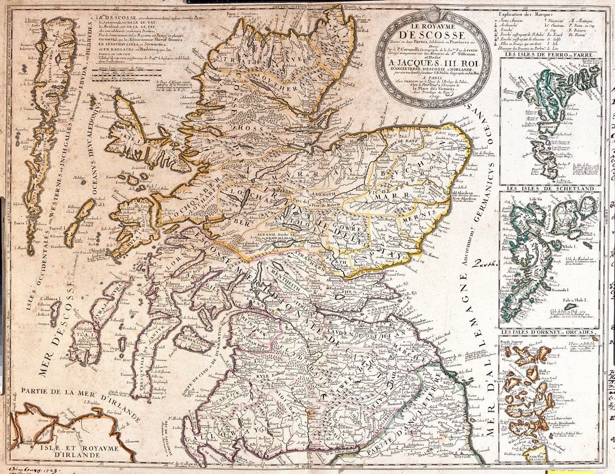 Kaart van het Koninkrijk Schotland, onder het bewind van James II door Jean Baptiste Nolin
