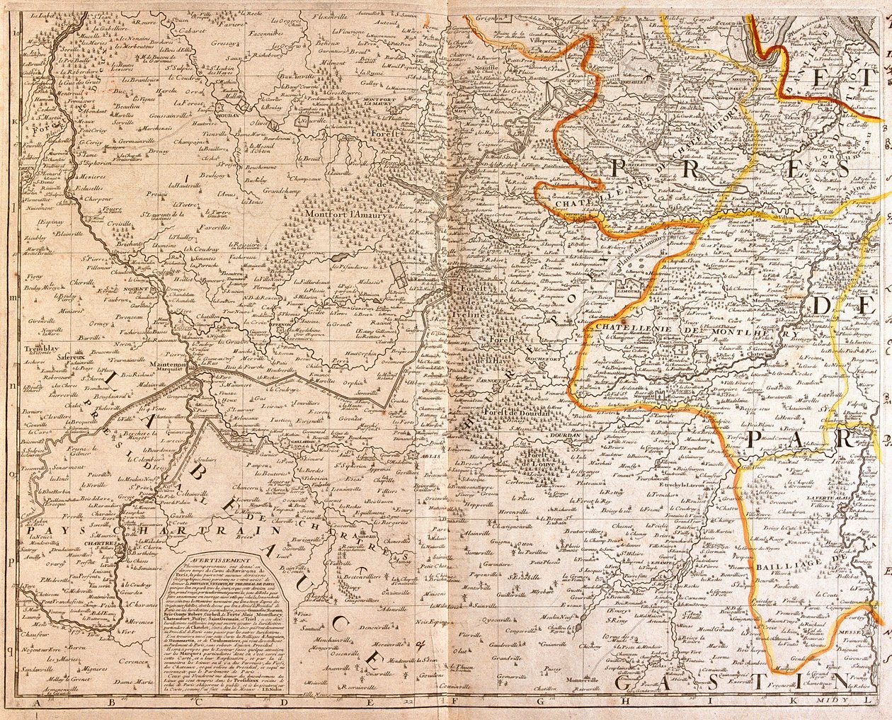Kaart van het zuidwesten van Île-de-France door Jean Baptiste Nolin