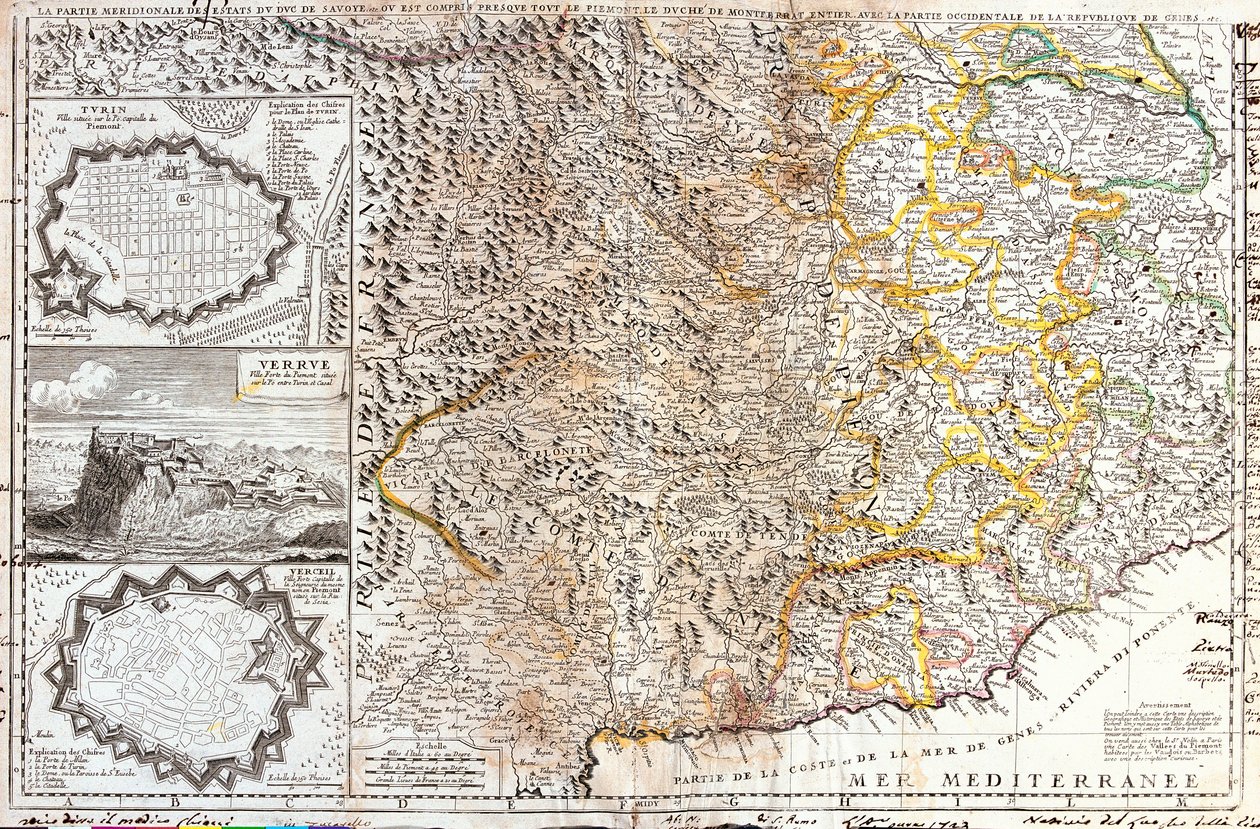 Kaart van de zuidelijke gebieden van de hertog van Savoye, in Italië (Gravure) door Jean Baptiste Nolin