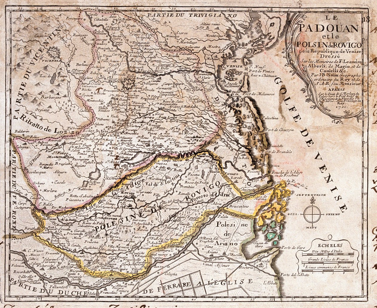 Kaart van het gebied van Padua en Polesine (Italië) (Gravure) door Jean Baptiste Nolin