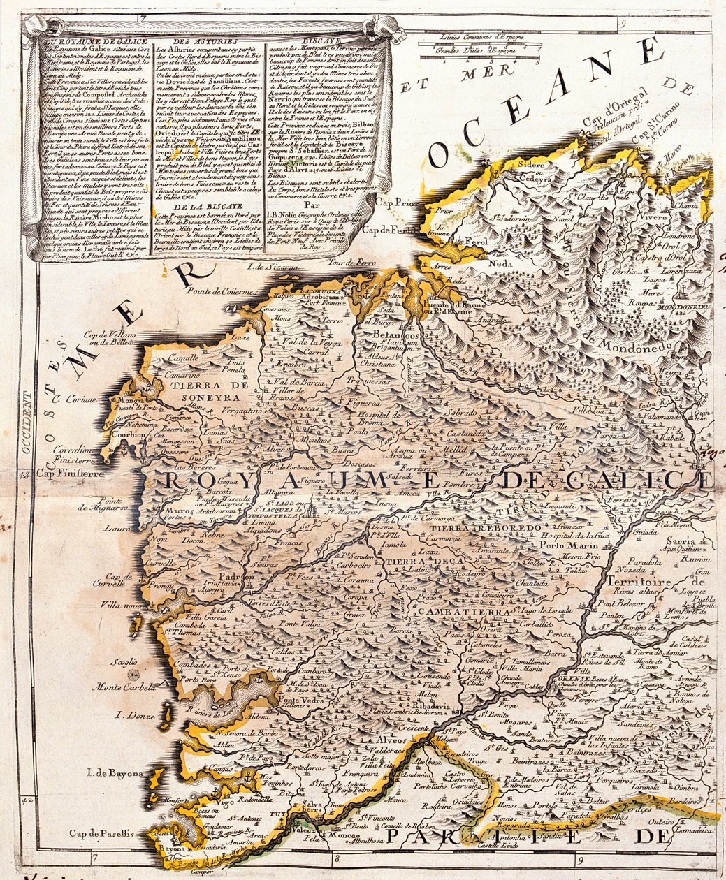 Kaart van het koninkrijk Galicië (Spanje) door Jean Baptiste Nolin