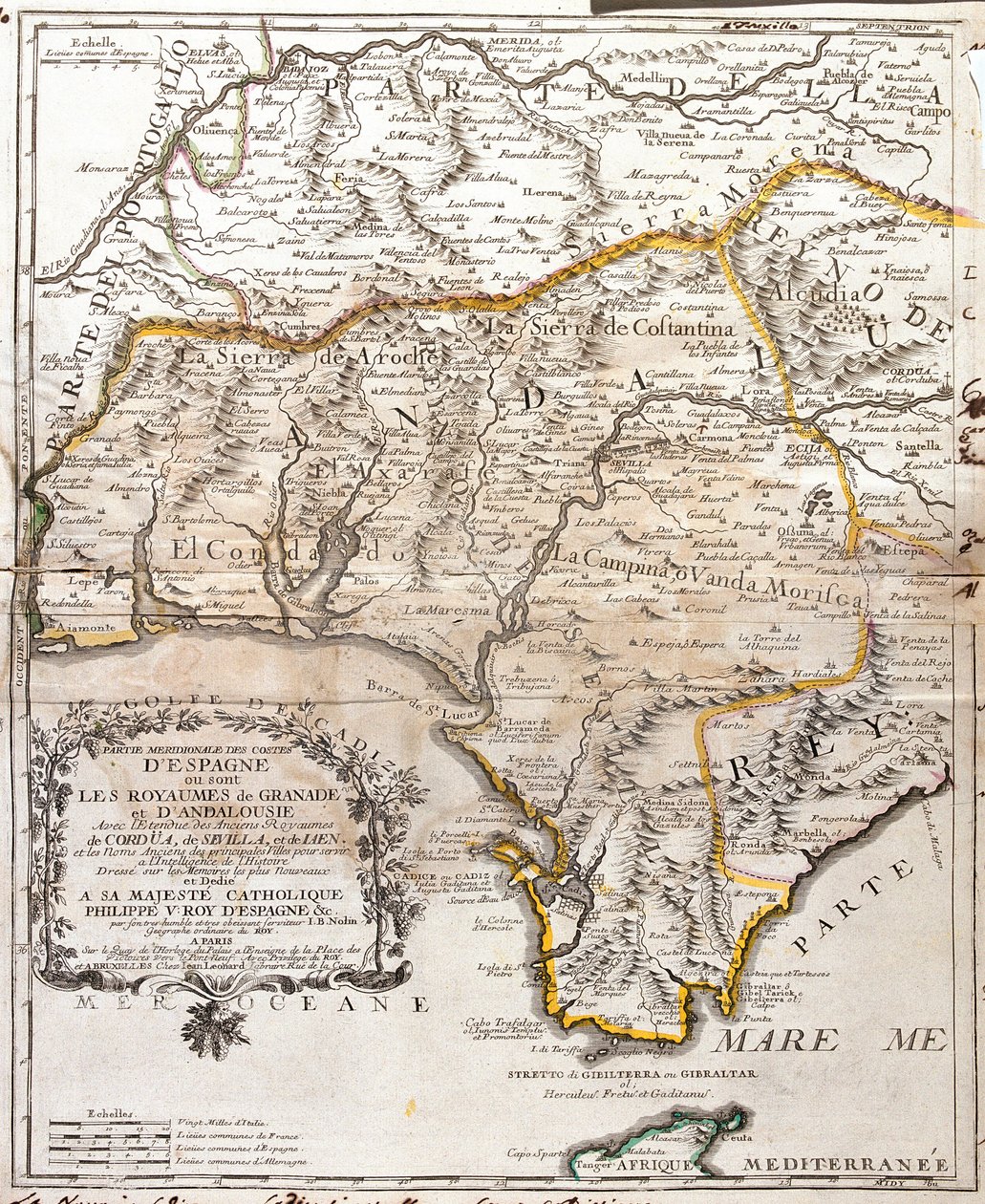 Kaart van de koninkrijken Granada en Andalusië (Spanje) door Jean Baptiste Nolin