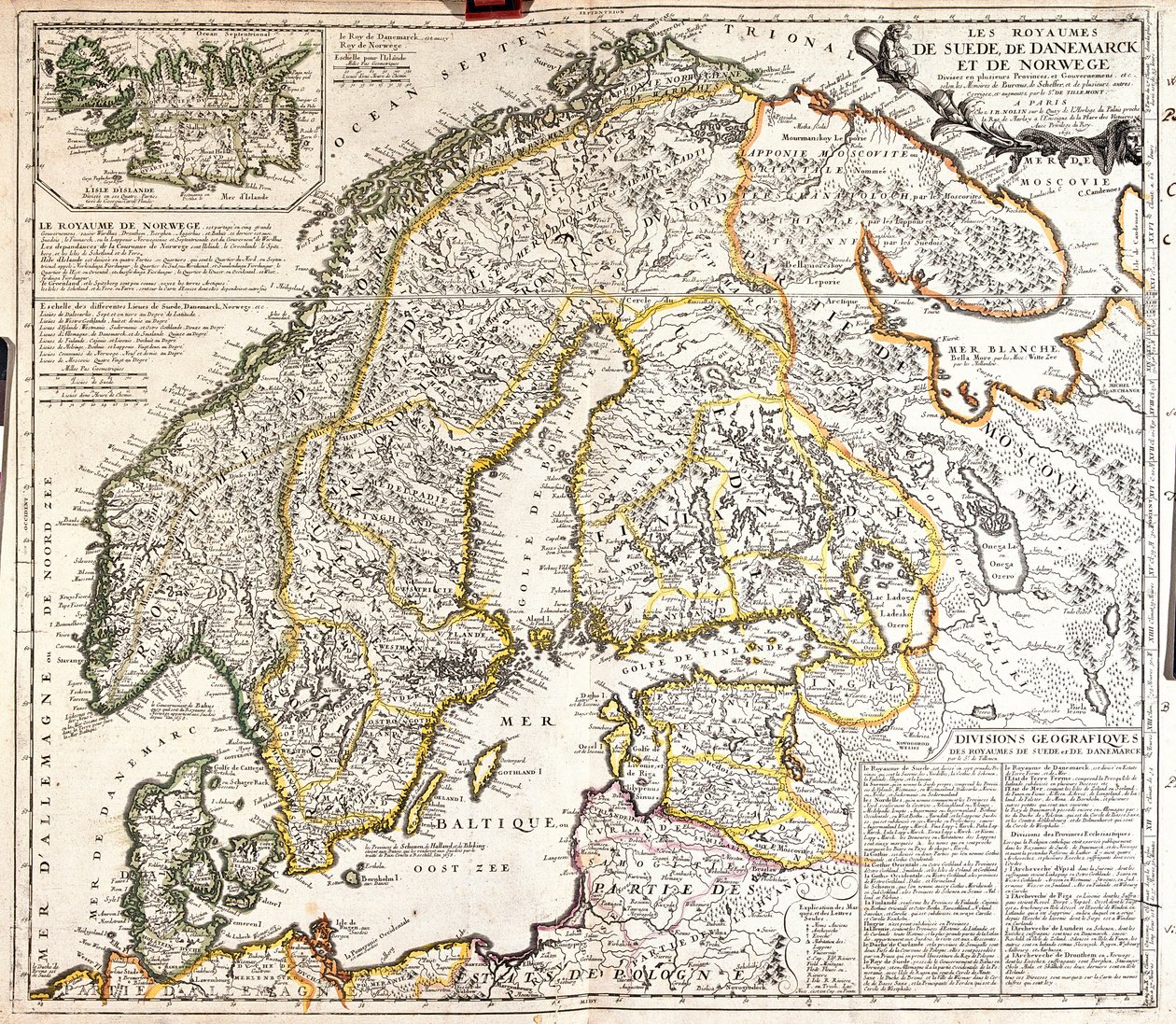 Kaart van de koninkrijken Noorwegen, Zweden en Denemarken door Jean Baptiste Nolin