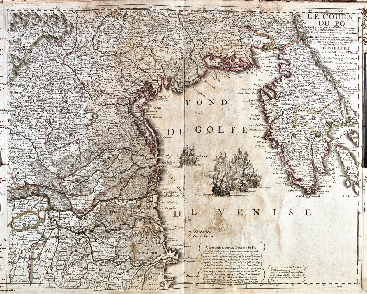 Kaart van de monding van de Po in Italië door Jean Baptiste Nolin