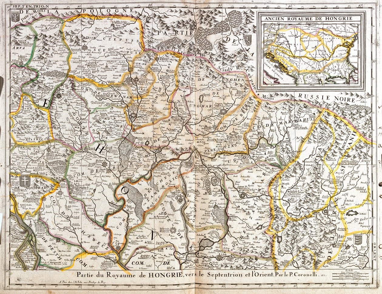 Kaart van het noordoostelijke deel van het Koninkrijk Hongarije (gravure) door Jean Baptiste Nolin