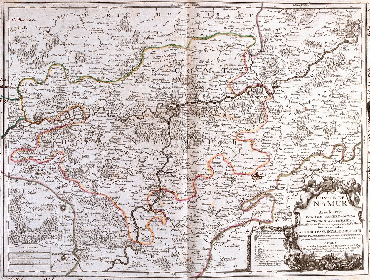 Kaart van de provincie Namen (België) (gravure) door Jean Baptiste Nolin