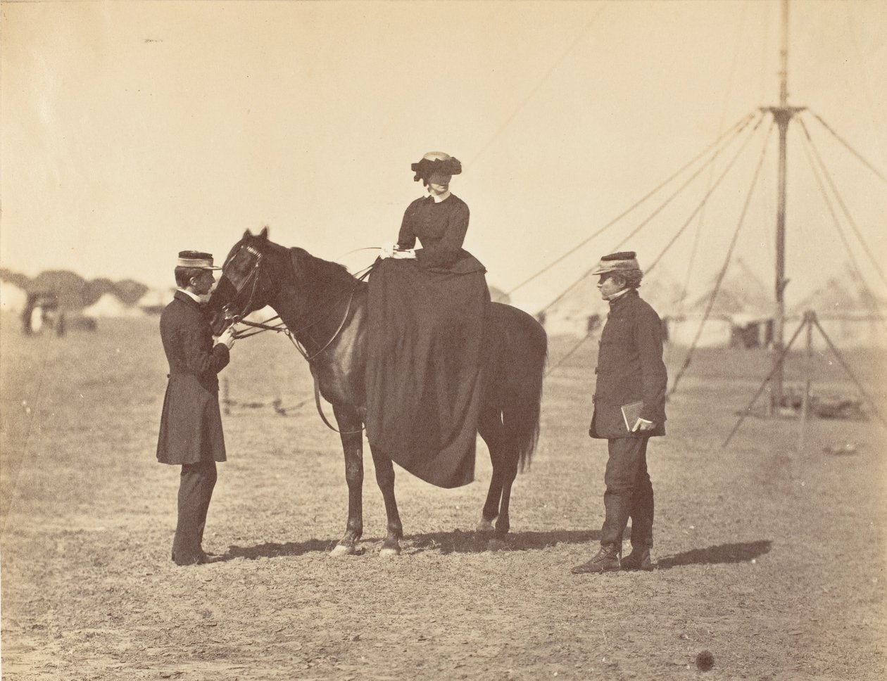 [Lady Canning op haar Zwarte Arabier en Lord Clyde, Opperbevelhebber], 1858-61 door Jean Baptiste Oscar Mallitte