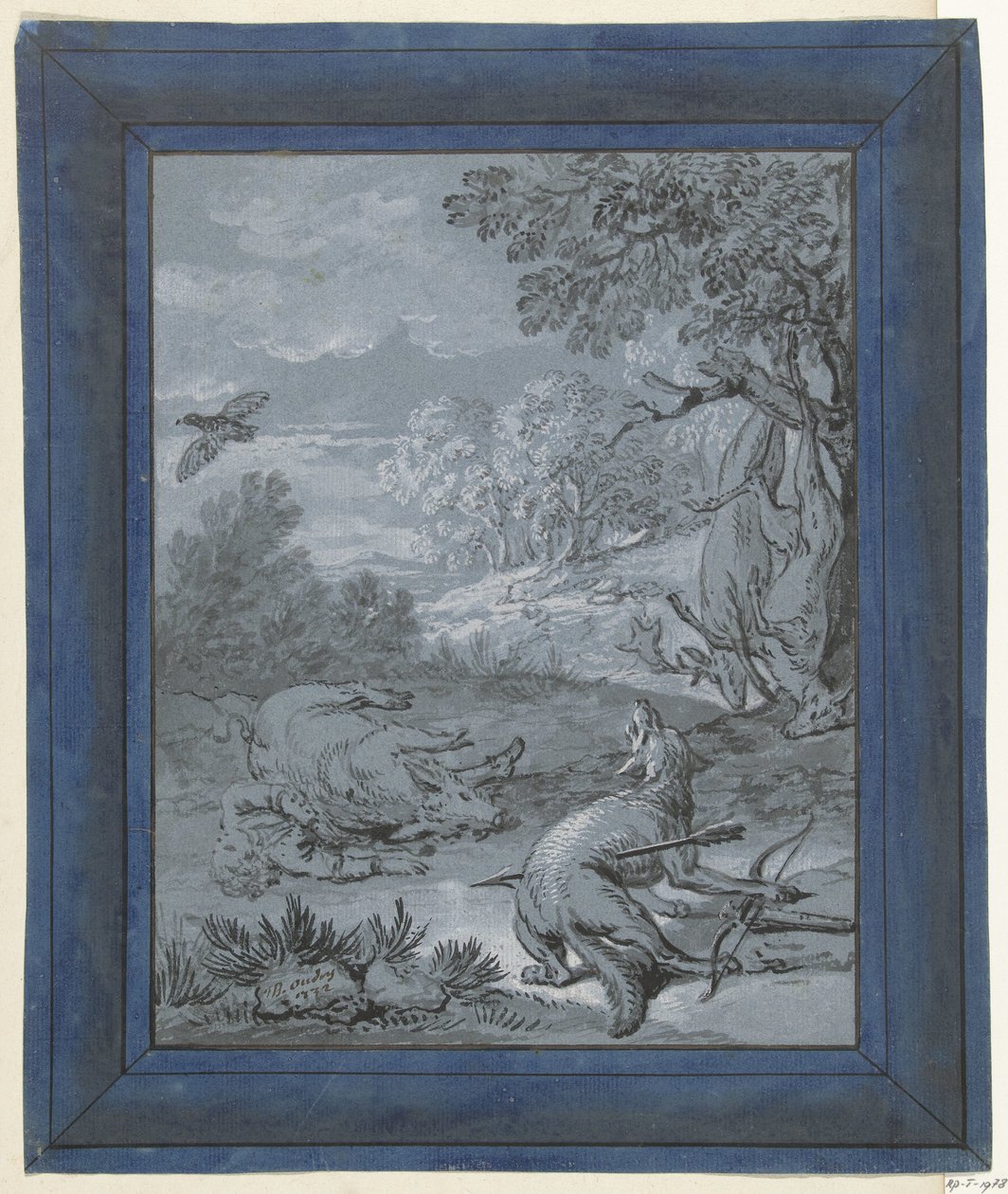 De wolf en de jager door Jean Baptiste Oudry