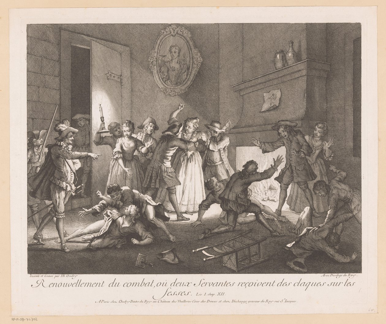 Interieur met groep vechtende mensen door Jean Baptiste Oudry