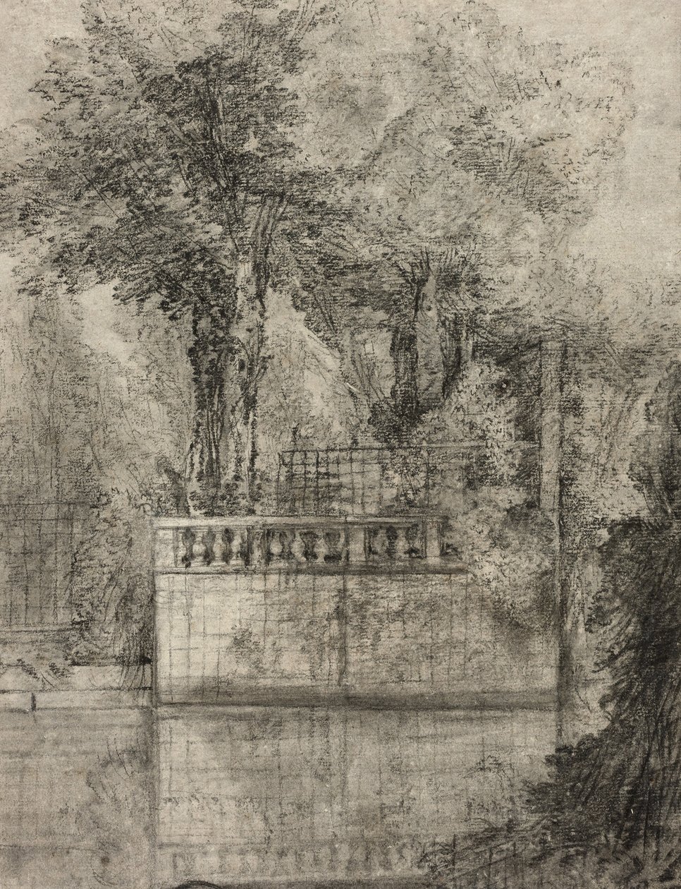 Latticewerk en reflecterende vijver in Arcueil door Jean Baptiste Oudry
