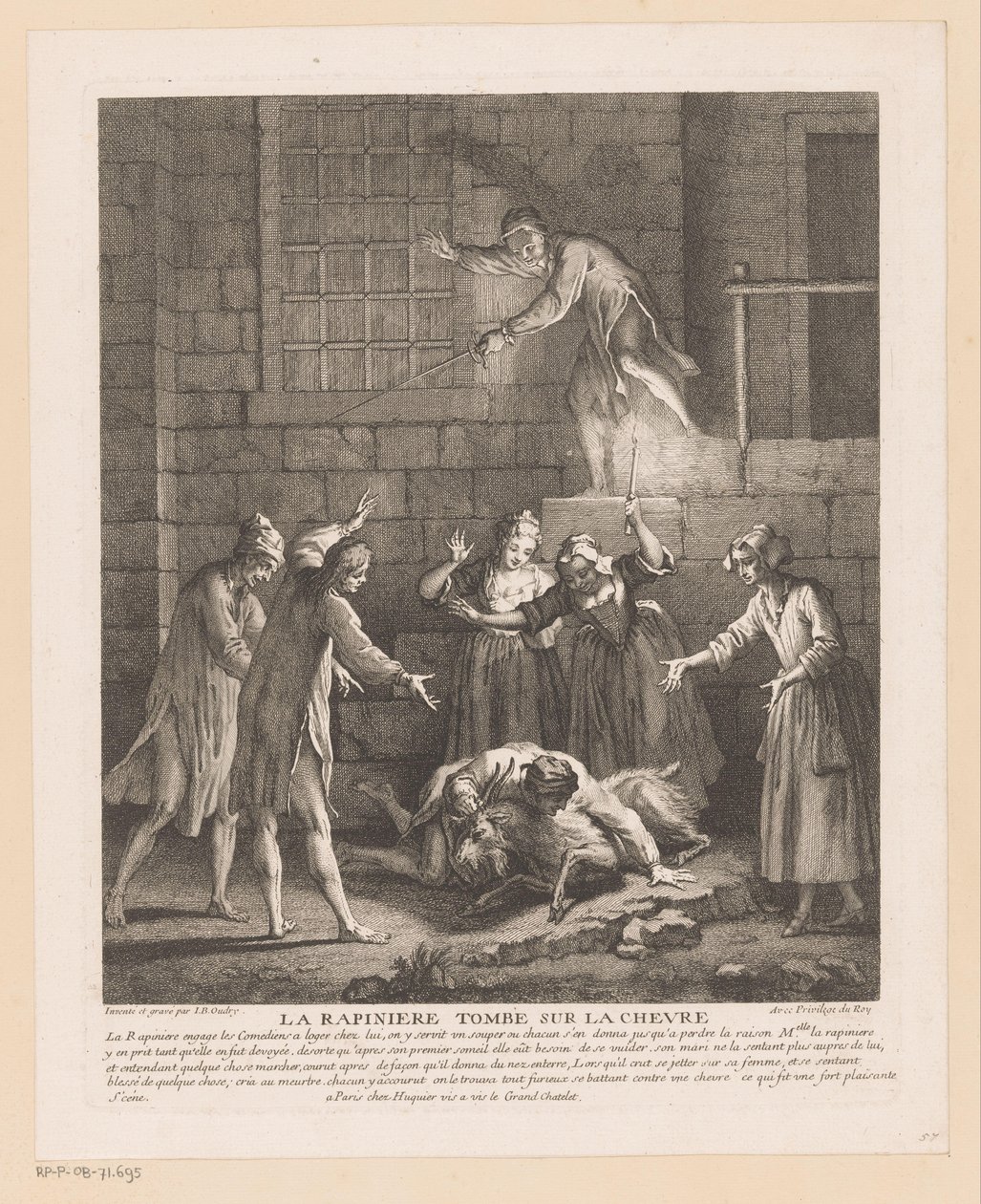 Man valt bovenop een geit door Jean Baptiste Oudry