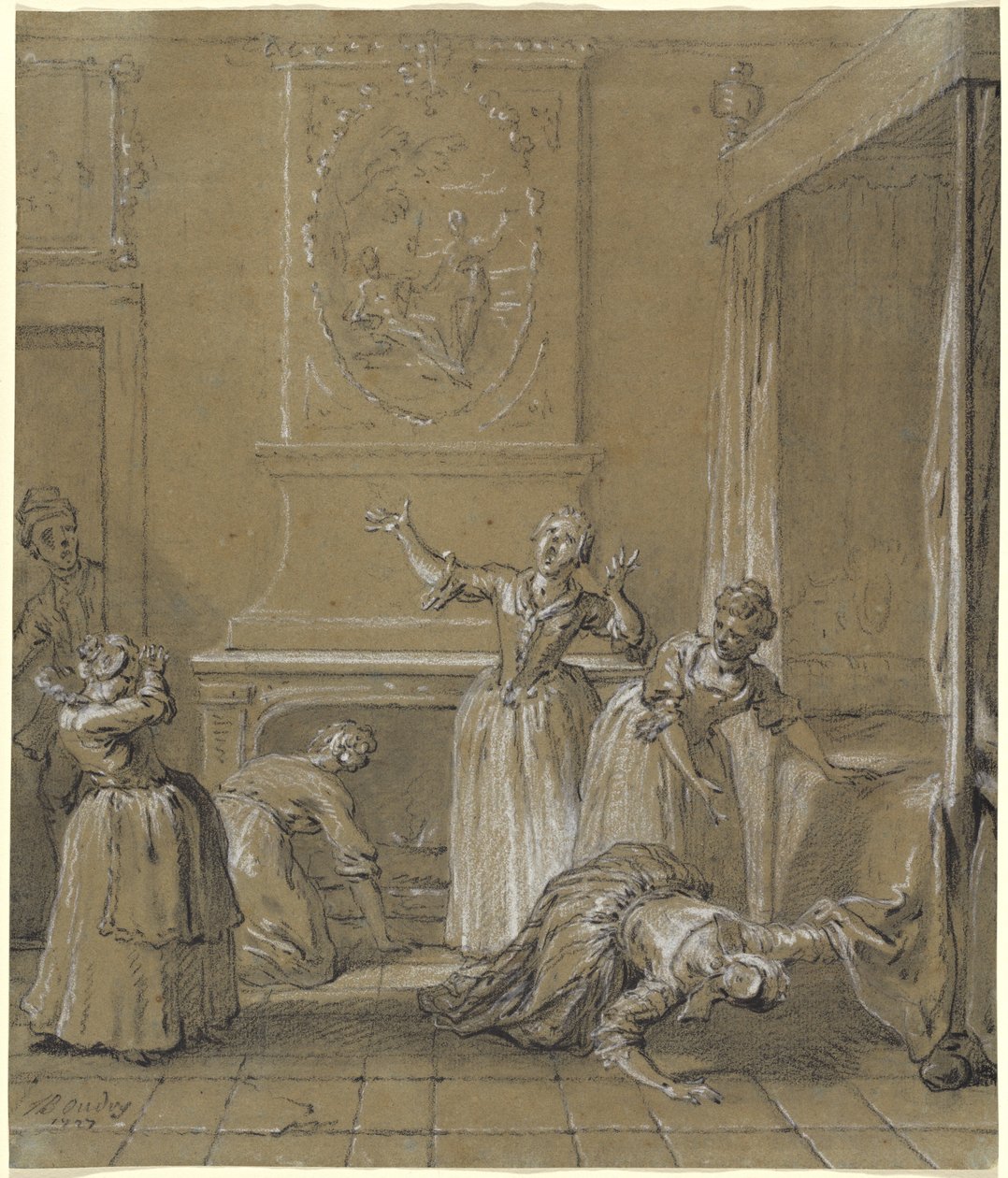 Men vindt het dode lichaam van de gast die men had verstopt door Jean Baptiste Oudry