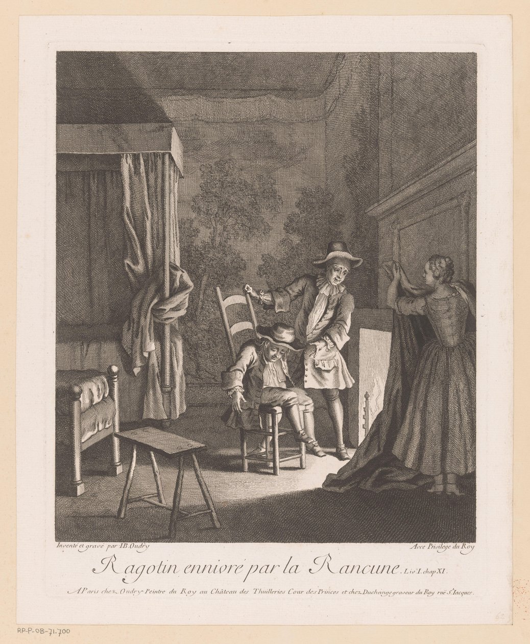 Ragotin dronken op een stoel bij het vuur door Jean-Baptiste Oudry