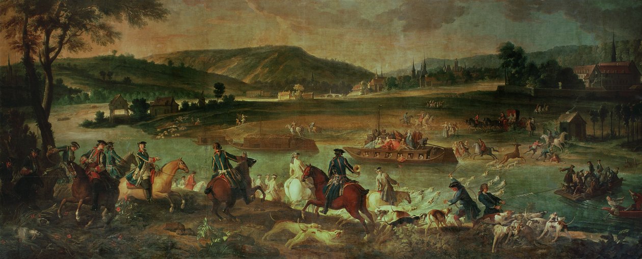 Hertenjacht in de Oise in Zicht van Compiègne, nabij Royallieu, 1737 door Jean Baptiste Oudry