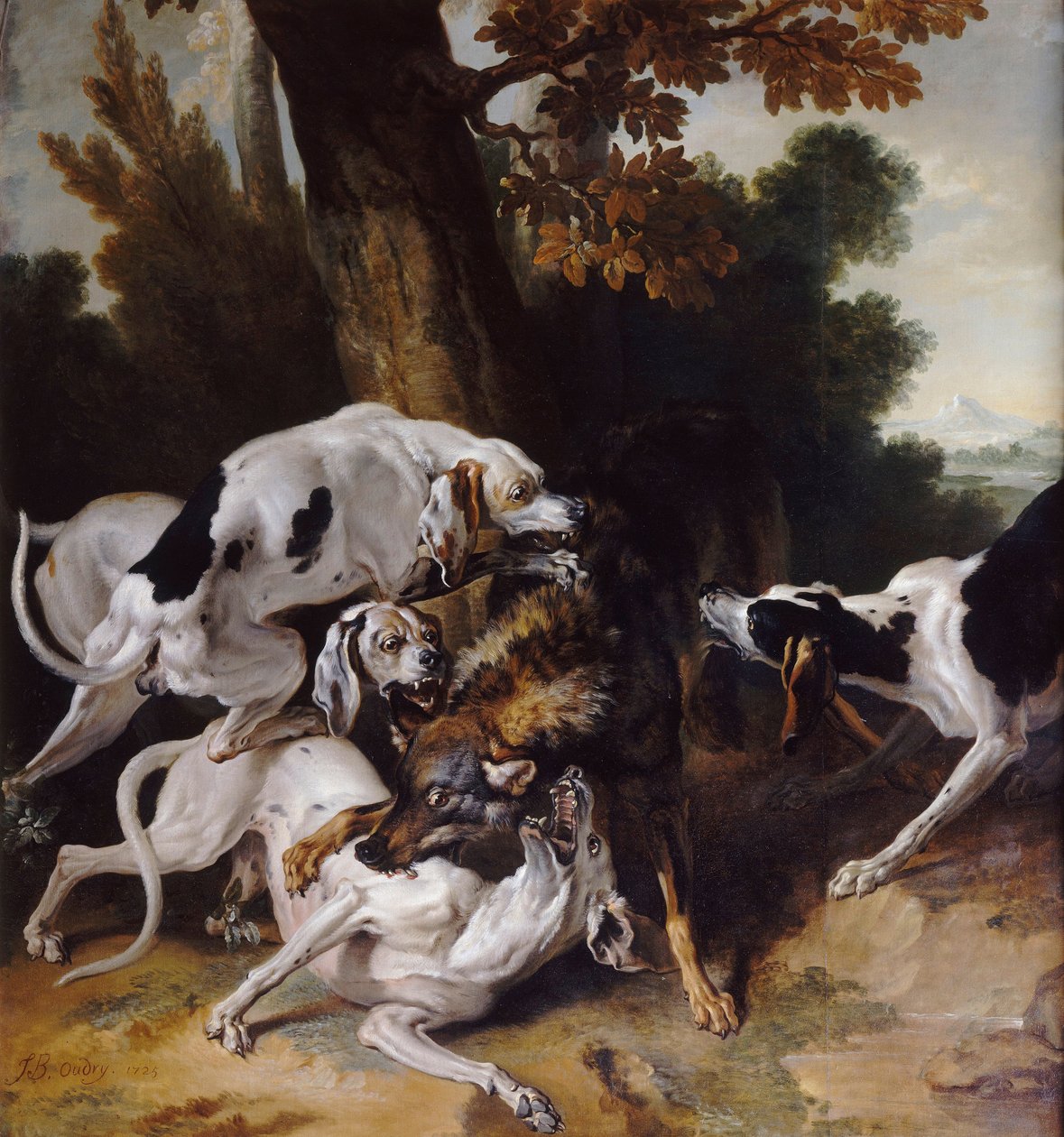 De wolvenjacht, 1725 door Jean Baptiste Oudry