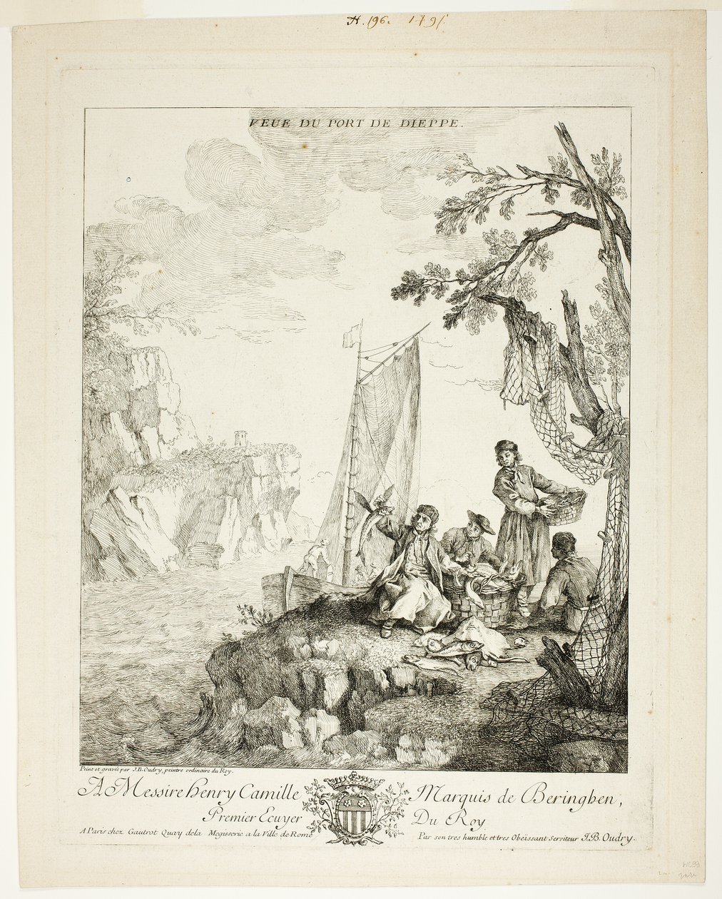 Uitzicht op de haven van Dieppe door Jean Baptiste Oudry
