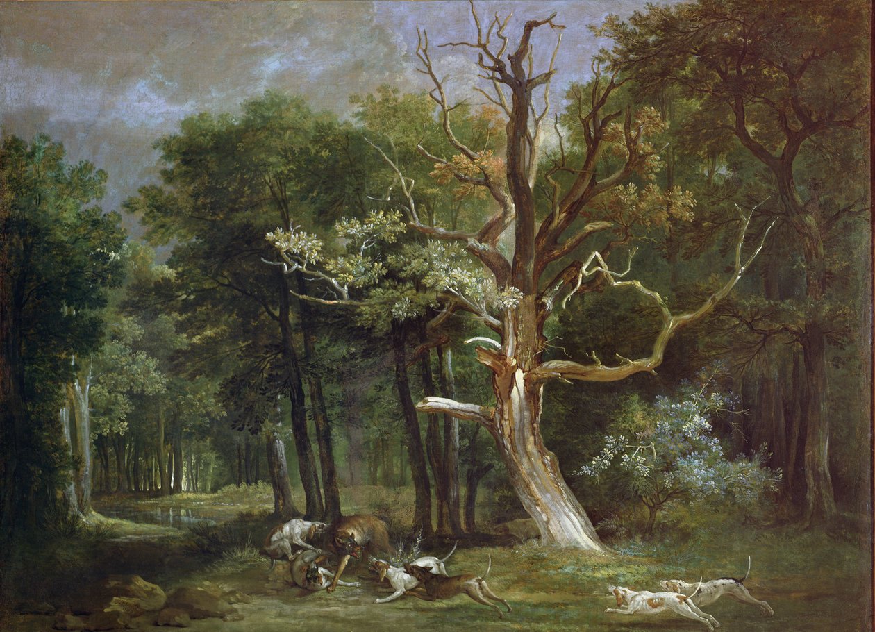 Wolvenjacht in het bos van Saint-Germain, 1748 door Jean Baptiste Oudry