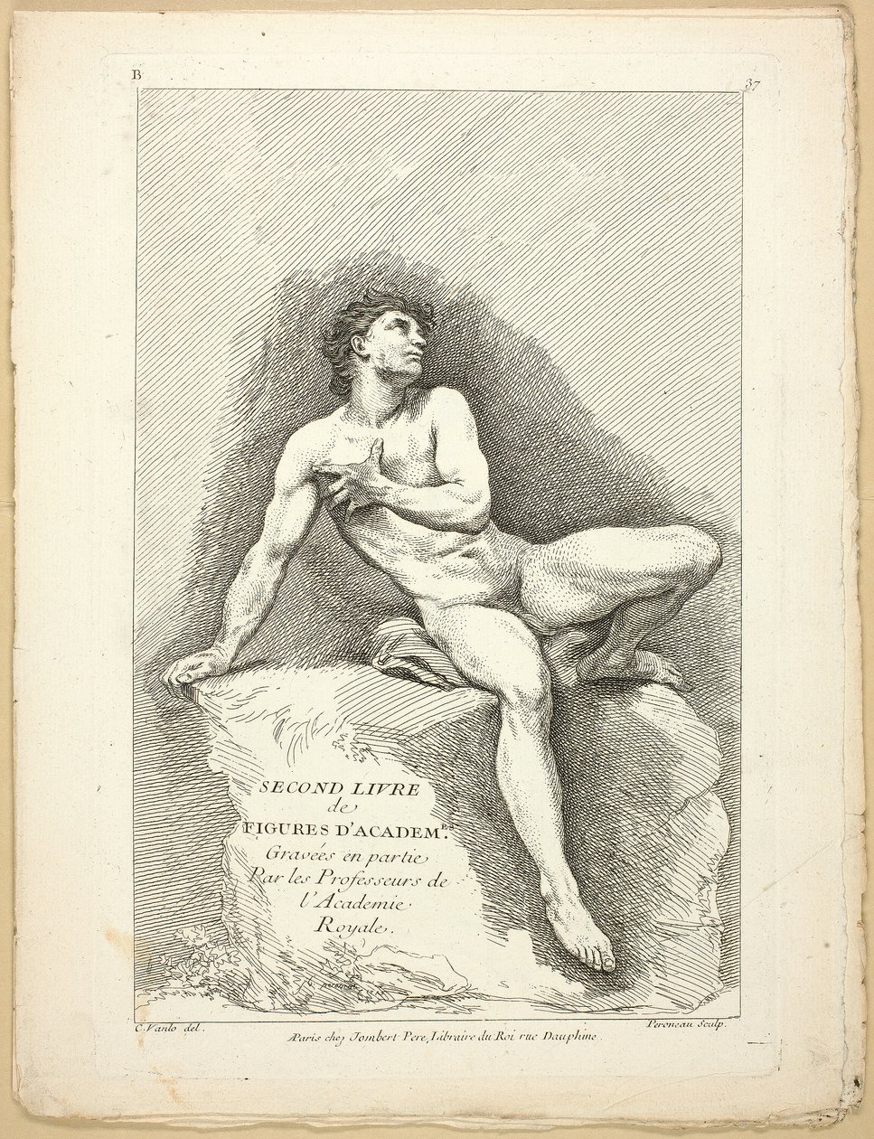 Figuur (recto en verso), uit Seconde livre de figures d’Academies gravées en Partie par les Professeurs de l’ Académie Royale door Jean Baptiste Perronneau
