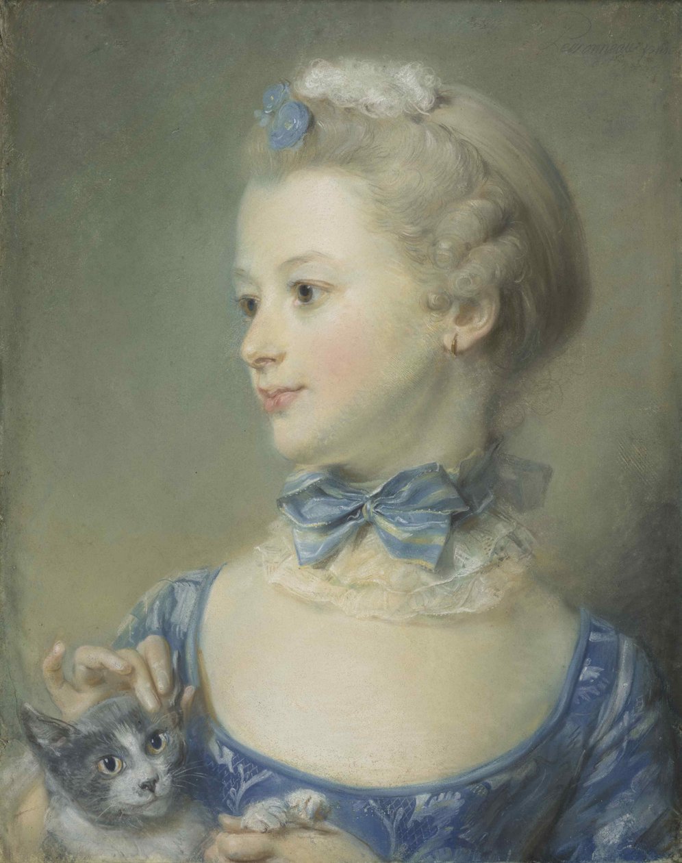 Het kleine meisje met de kat Marie-Anne Huquier, 1747 door Jean Baptiste Perronneau