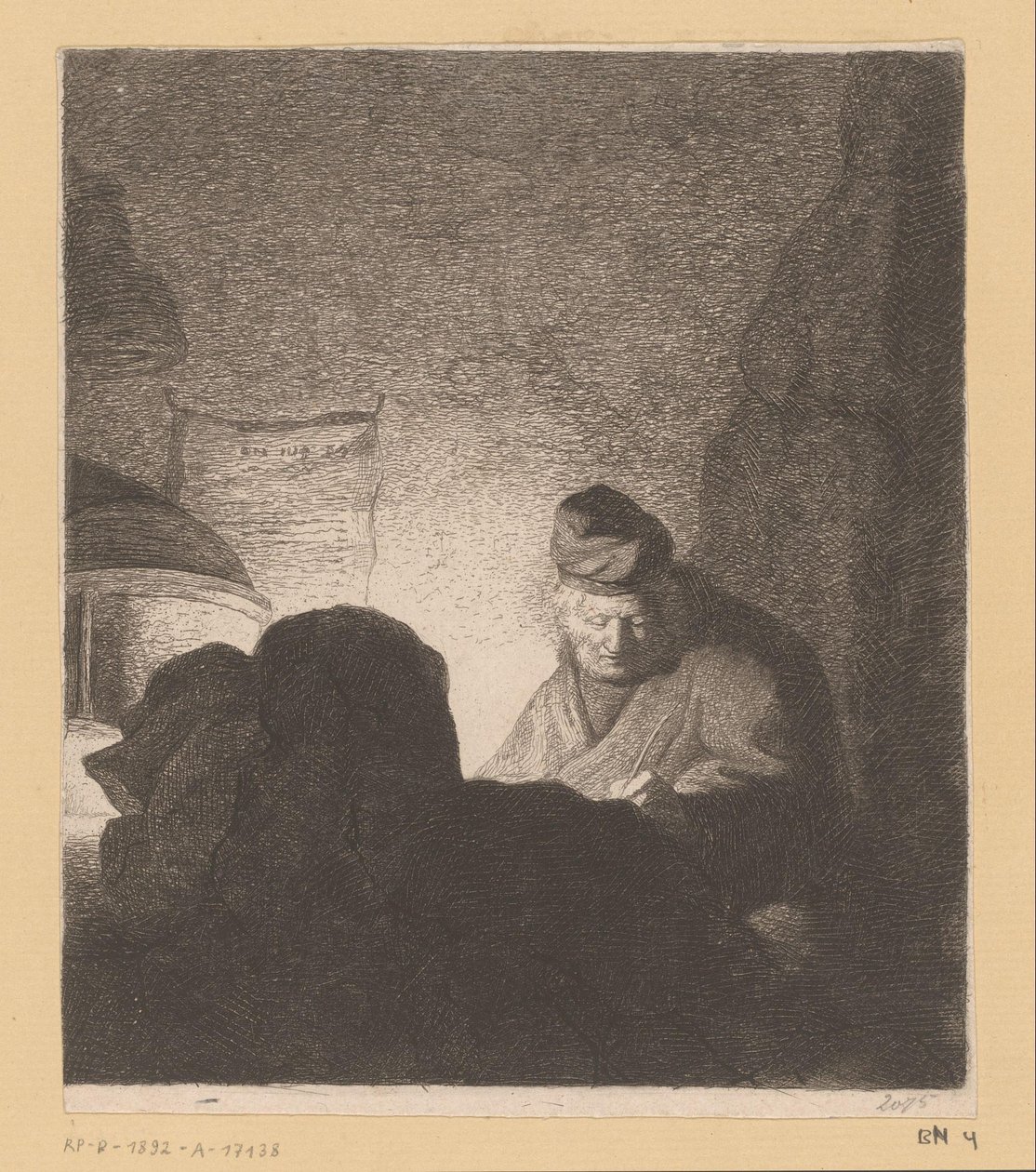 Schrijvende man in het schijnsel van een lamp door Jean Baptiste Pierre Lebrun (attributed to)