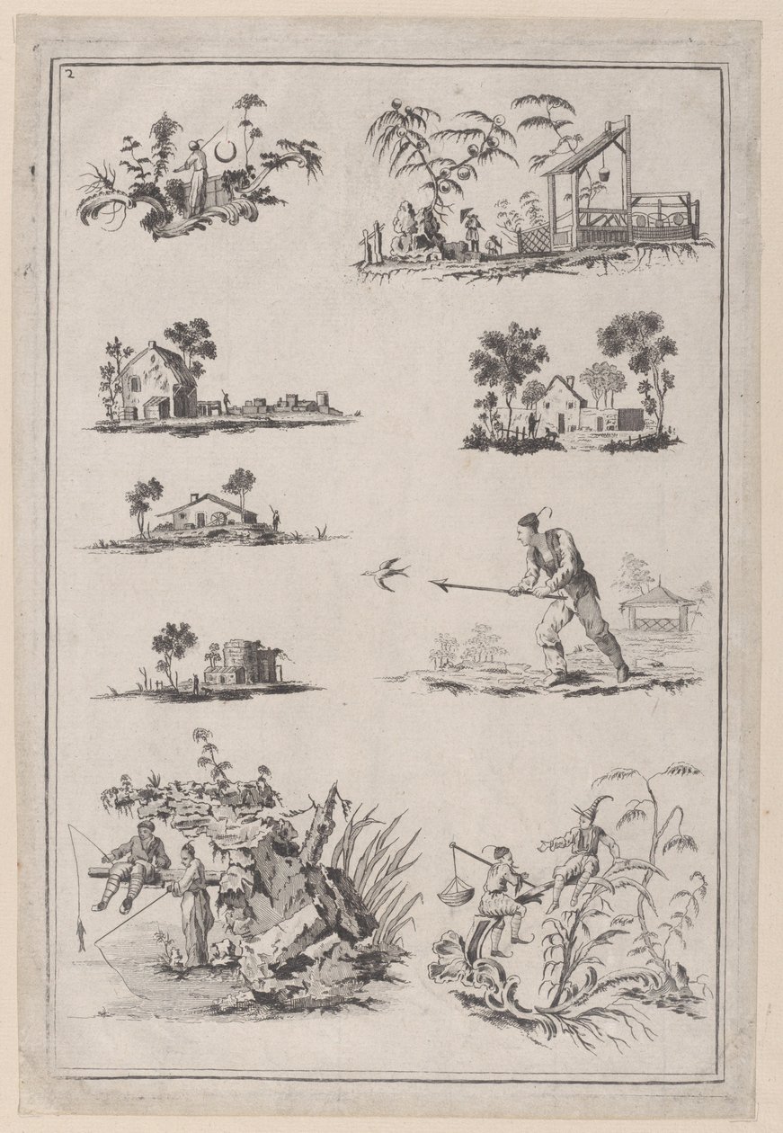 Chinoiserie Ornamenten, ca. 1760-85 door Jean Baptiste Pillement
