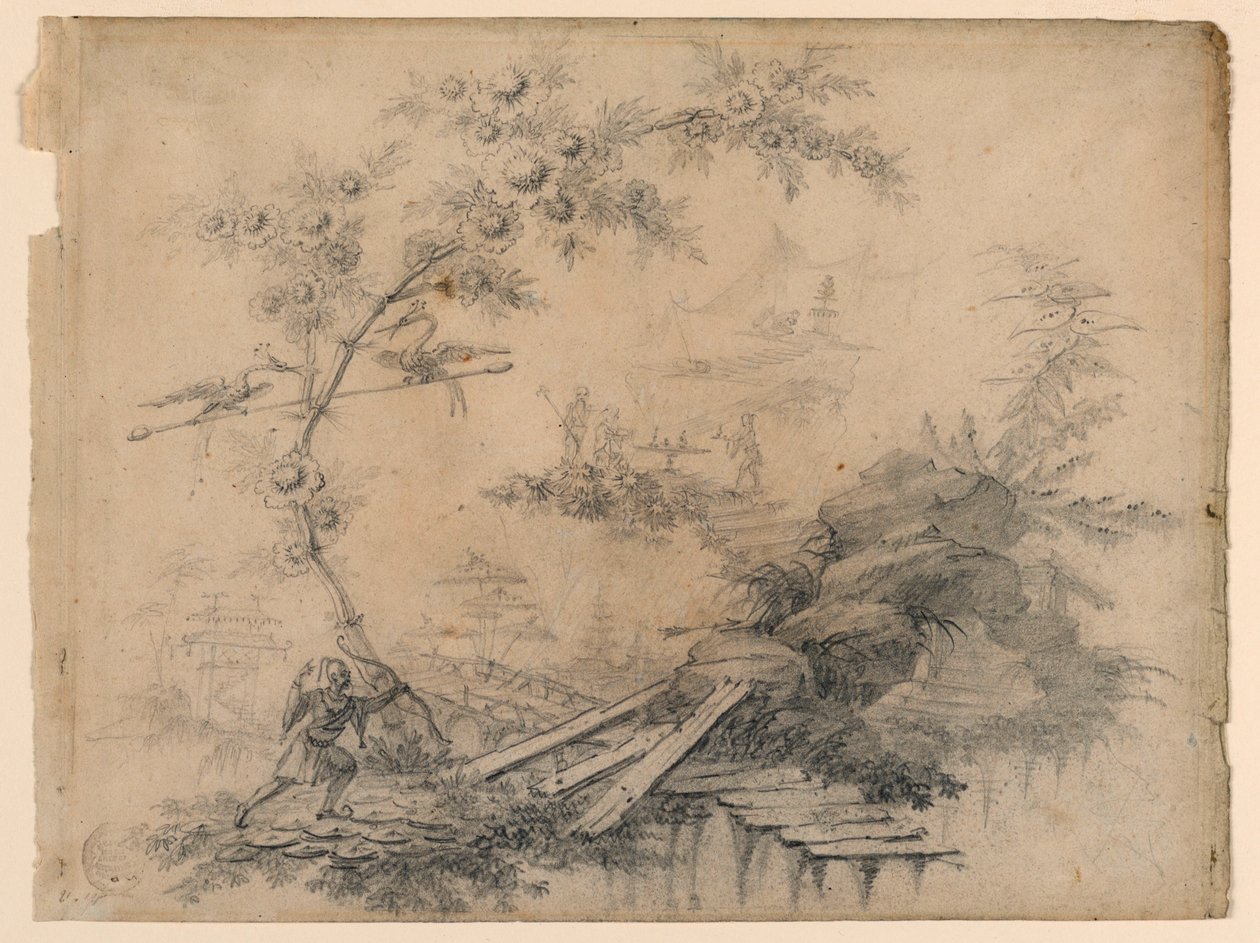 Tekening, Chinoiserie Fantasie, ca. 1780 door Jean Baptiste Pillement