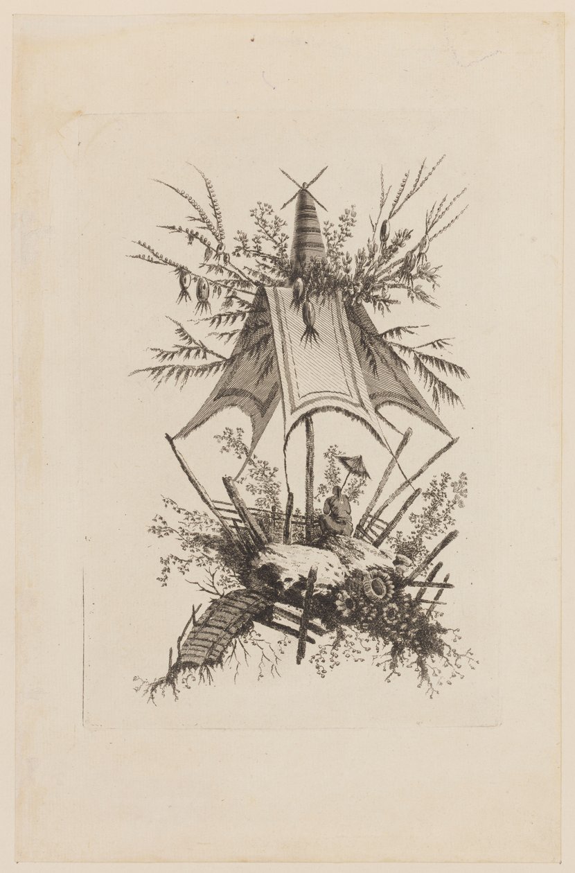 Figuur Onder Tent, uit "Recueil des Tentes Chinoises" door Jean Baptiste Pillement