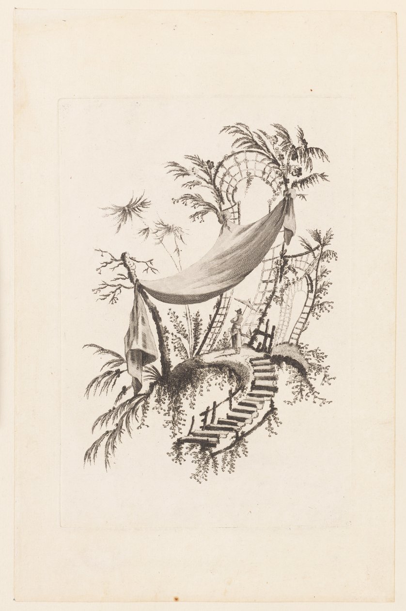 Figuur Onder Tent, uit "Recueil des Tentes Chinoises" door Jean Baptiste Pillement