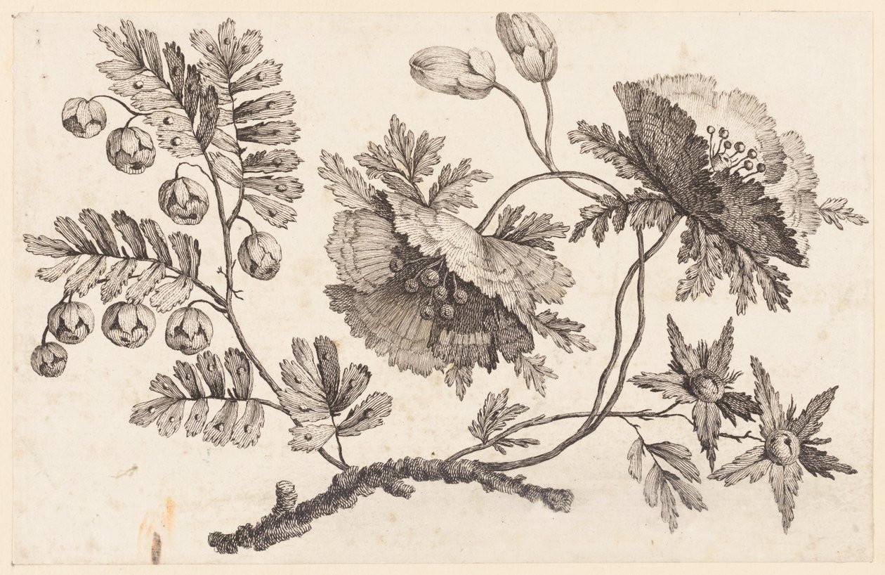 Bloementak, uit "Recueil de Fleurs Chinois" door Jean Baptiste Pillement