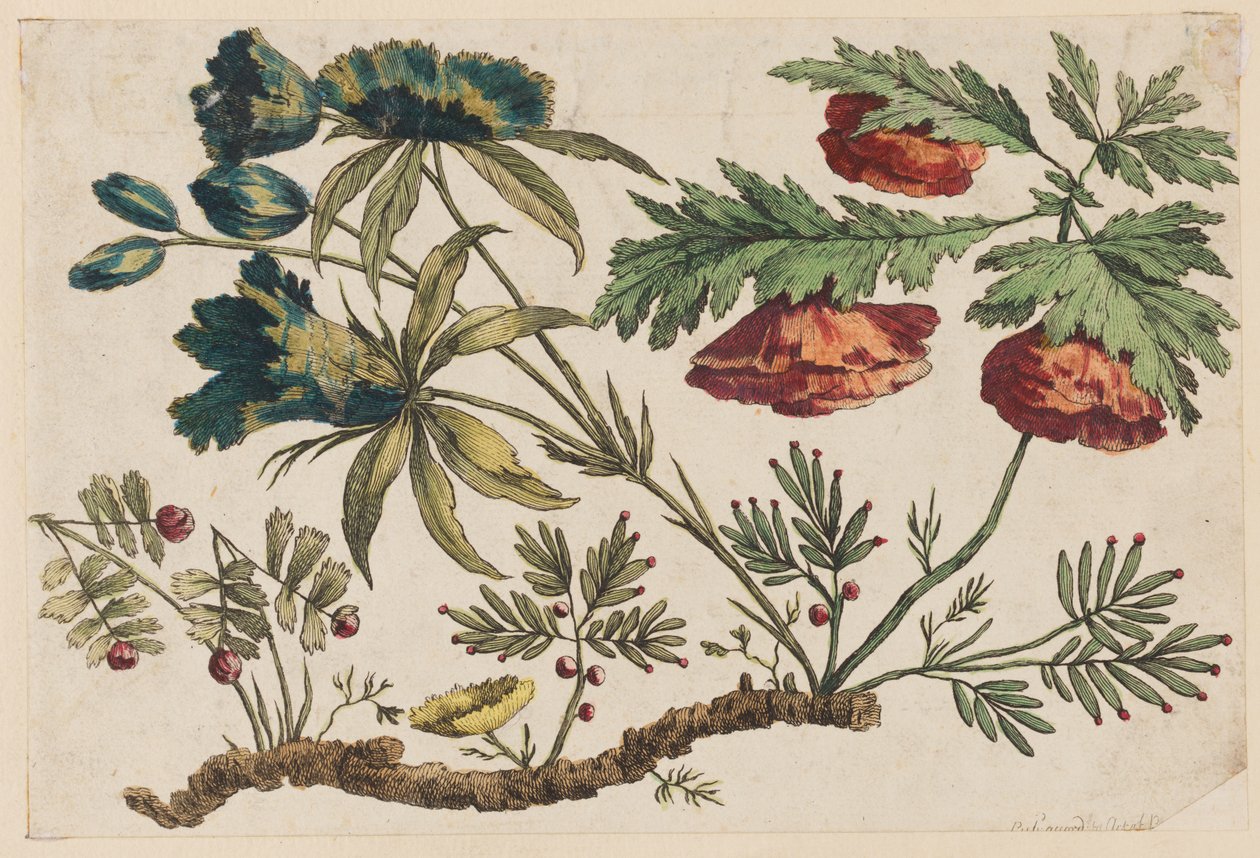 Bloementak, uit "Recueil de Fleurs Chinois" door Jean Baptiste Pillement