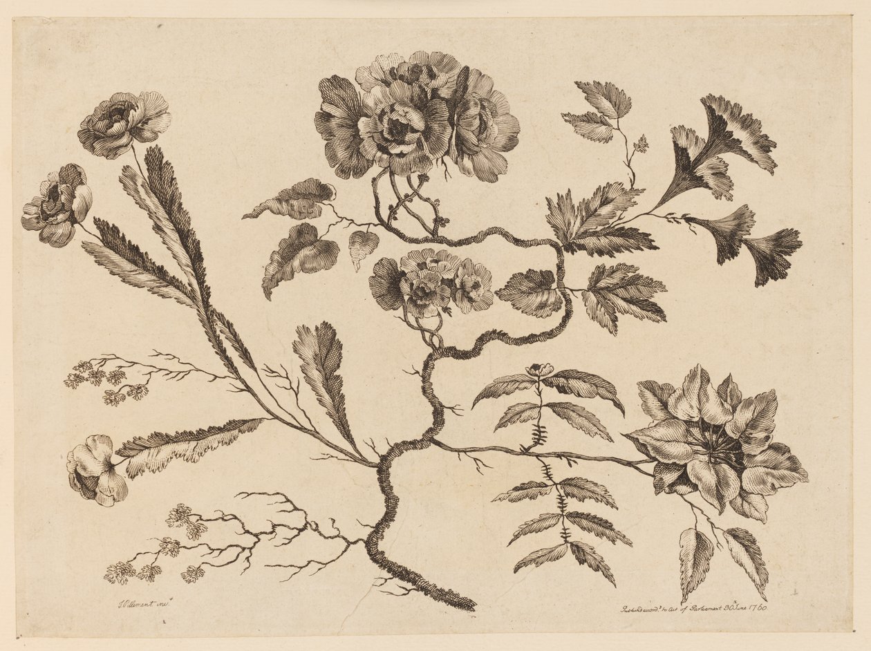 Bloemtakken, uit "Recueil de Differentes Fleurs de Fantaisie Dans le Goût Chinois" door Jean Baptiste Pillement