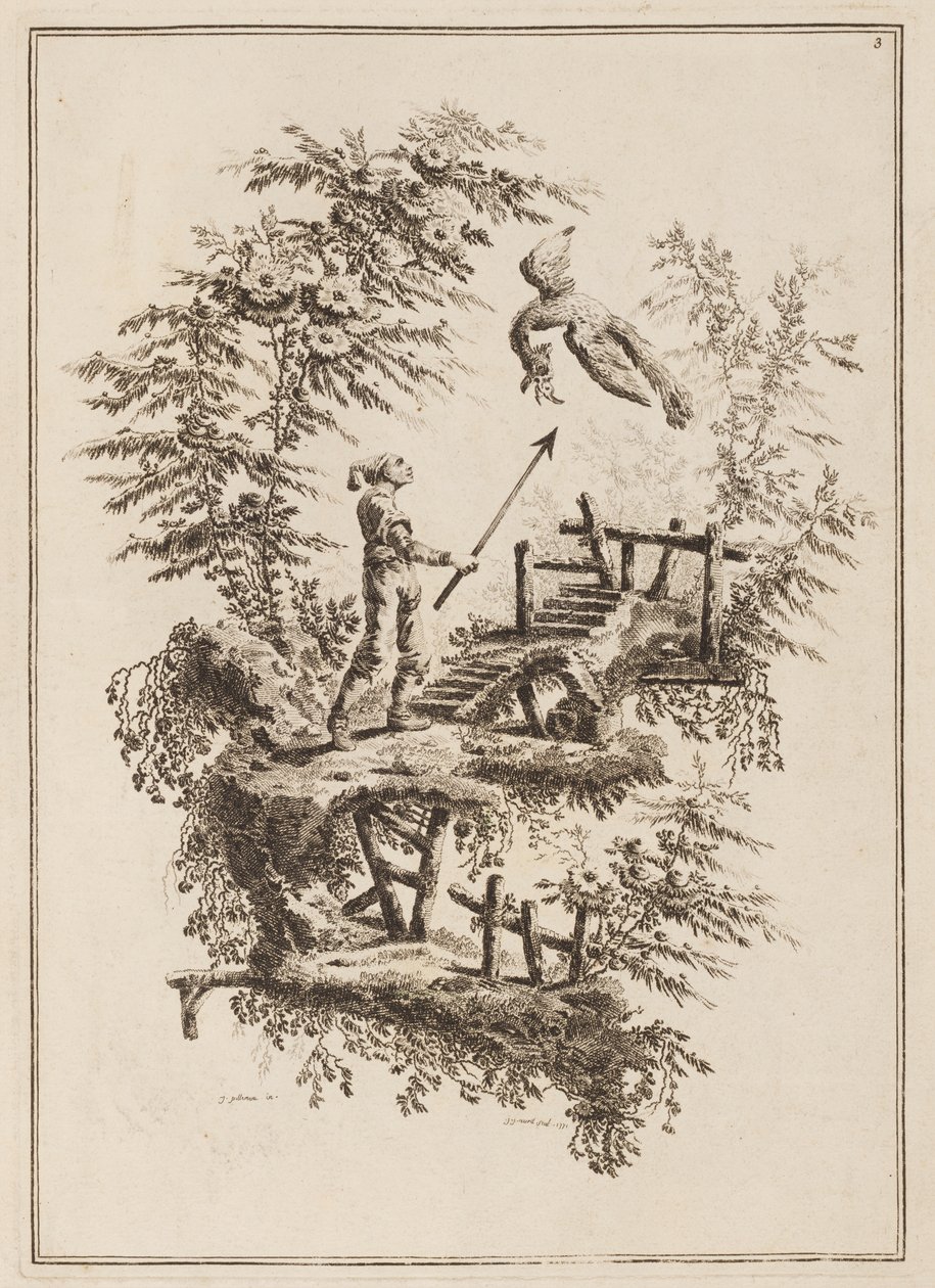 Plaat 3, "Suite de douze Pêcheurs et Chasseurs" door Jean Baptiste Pillement