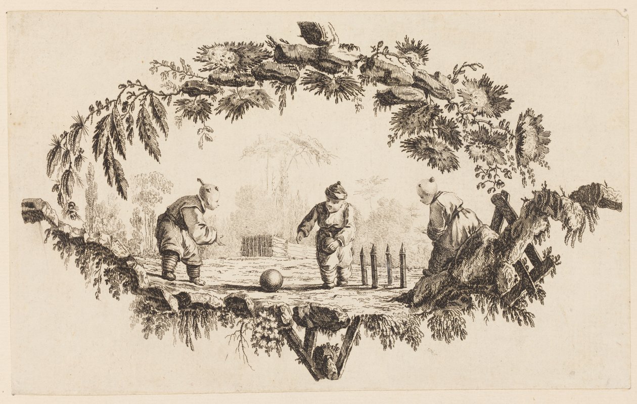 Drie Figuren die met een Bal Spelen, uit "Recueil de Plusieurs Jeux d