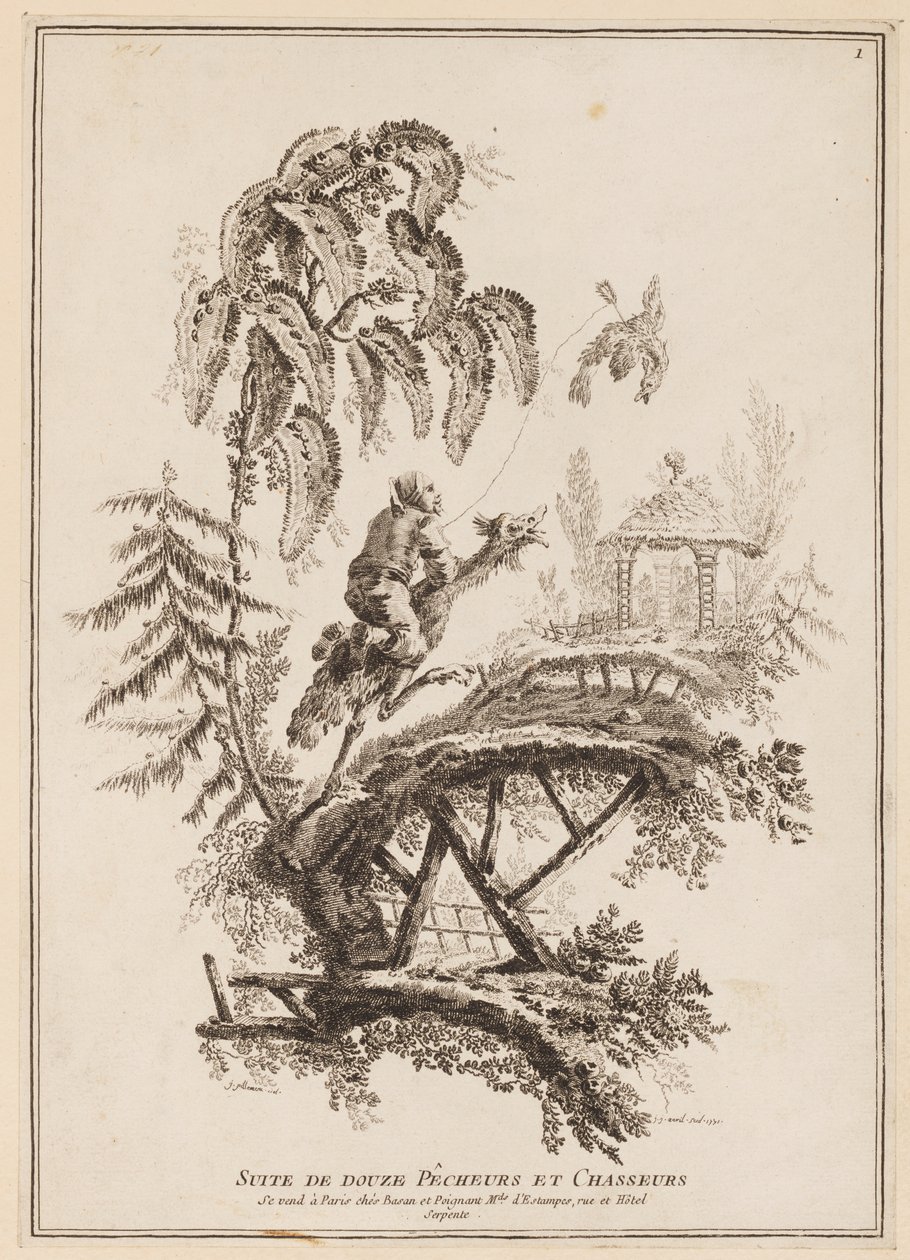 Titelpagina, "Suite de douze Pêcheurs et Chasseurs" door Jean Baptiste Pillement