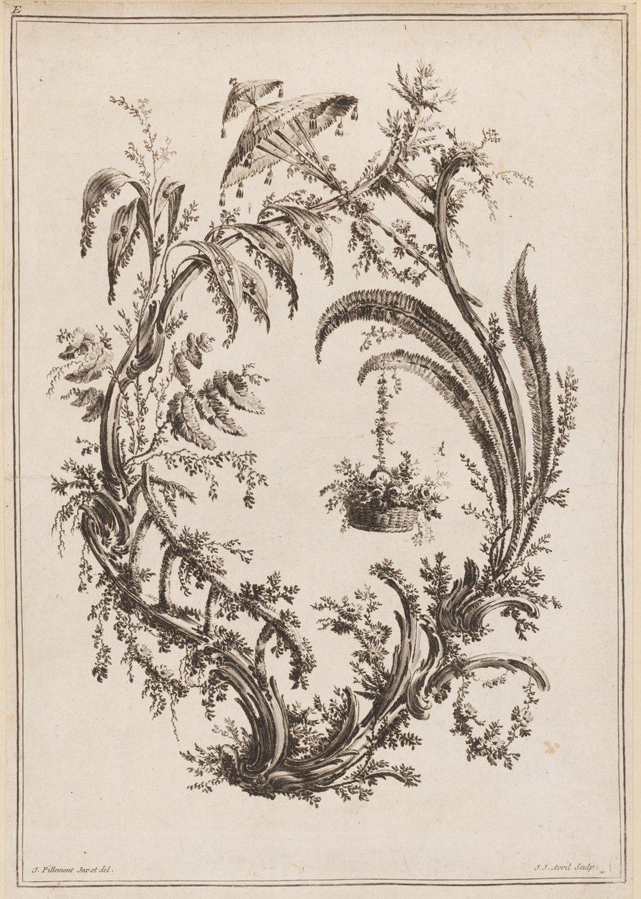 Bomen met mand en parasol door Jean Baptiste Pillement