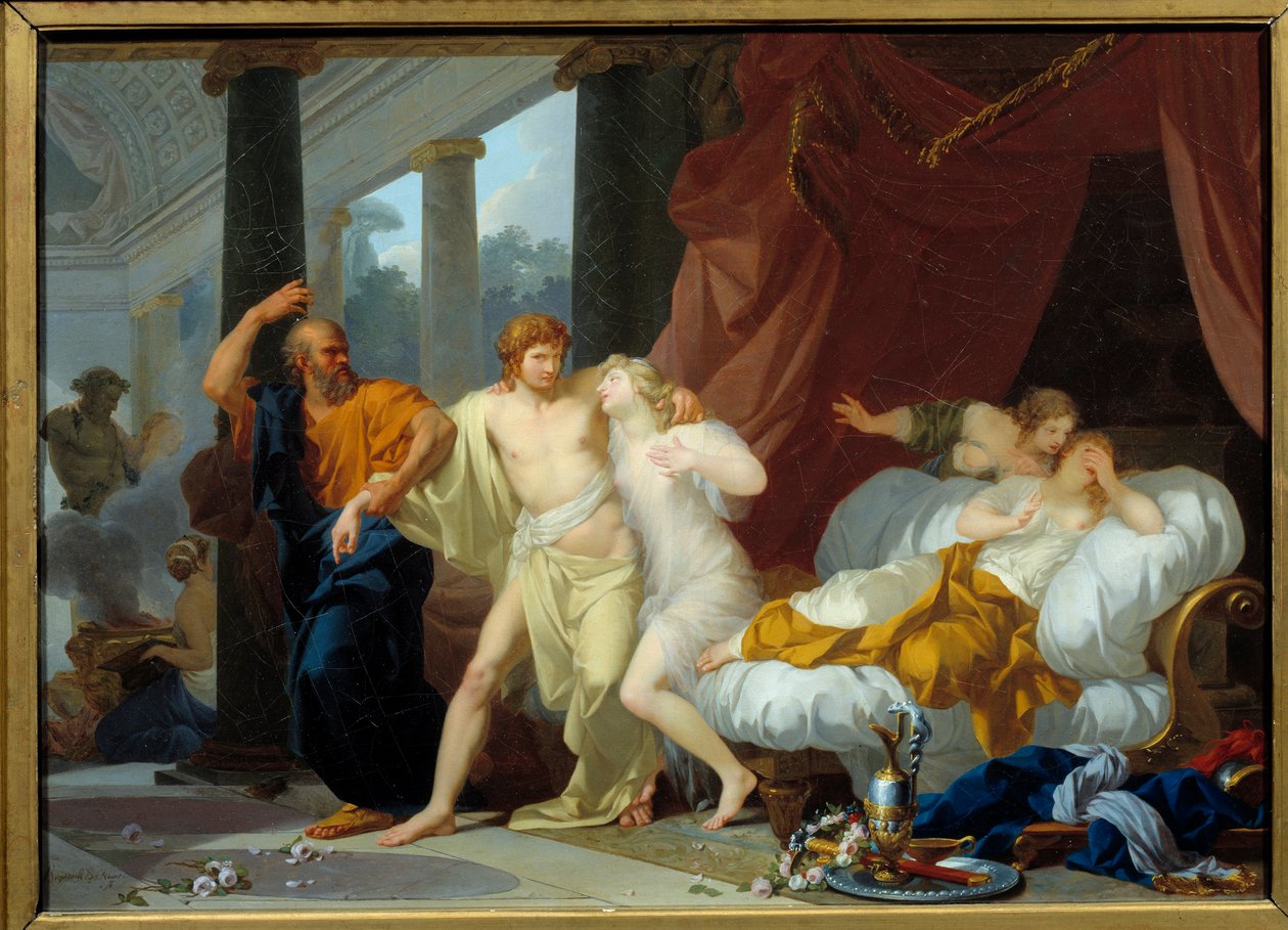 Socrates trekt Alcibiades uit de schoot van de wellust door Jean Baptiste Regnault
