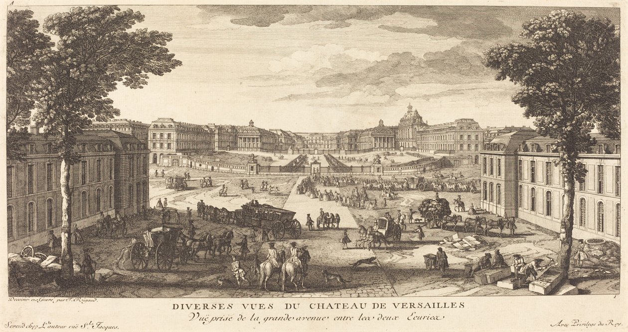 Vue Prise de la grande avenue entre les deux Ecuries door Jean Baptiste Rigaud
