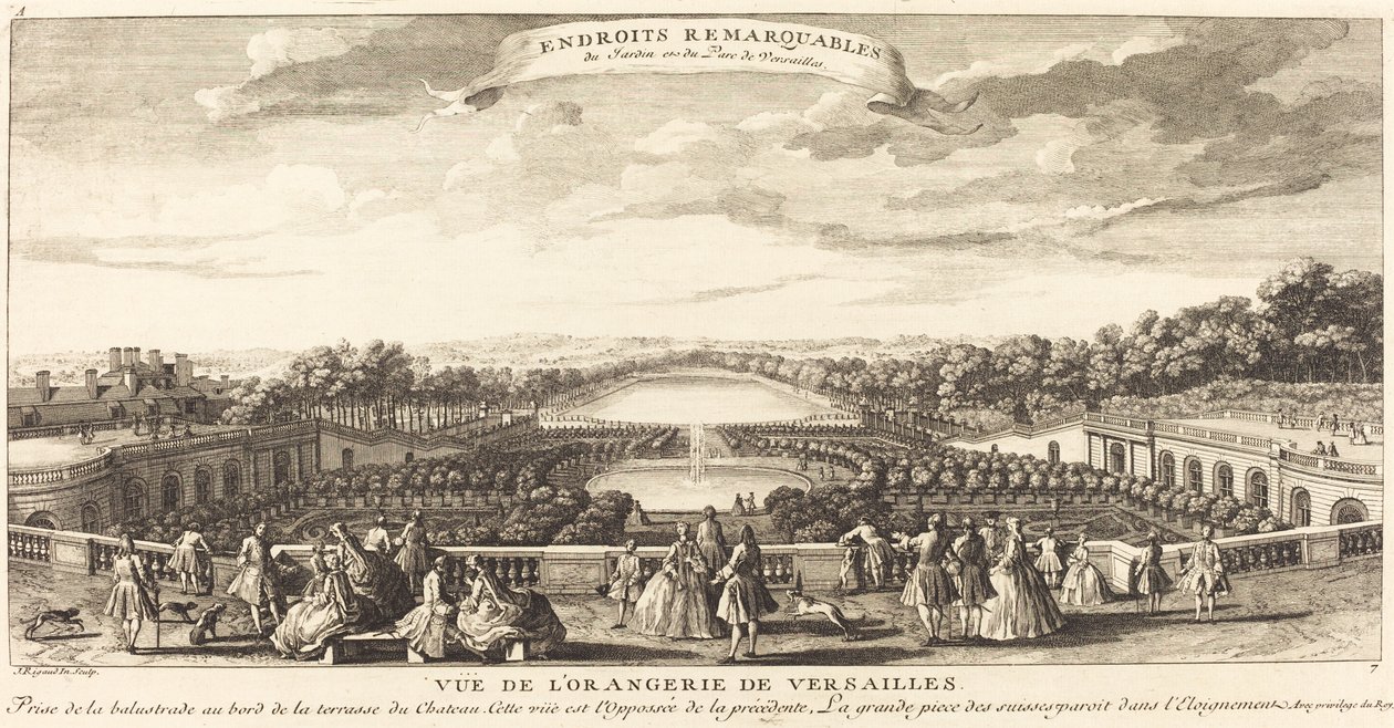 Uitzicht op de Orangerie van Versailles door Jean Baptiste Rigaud