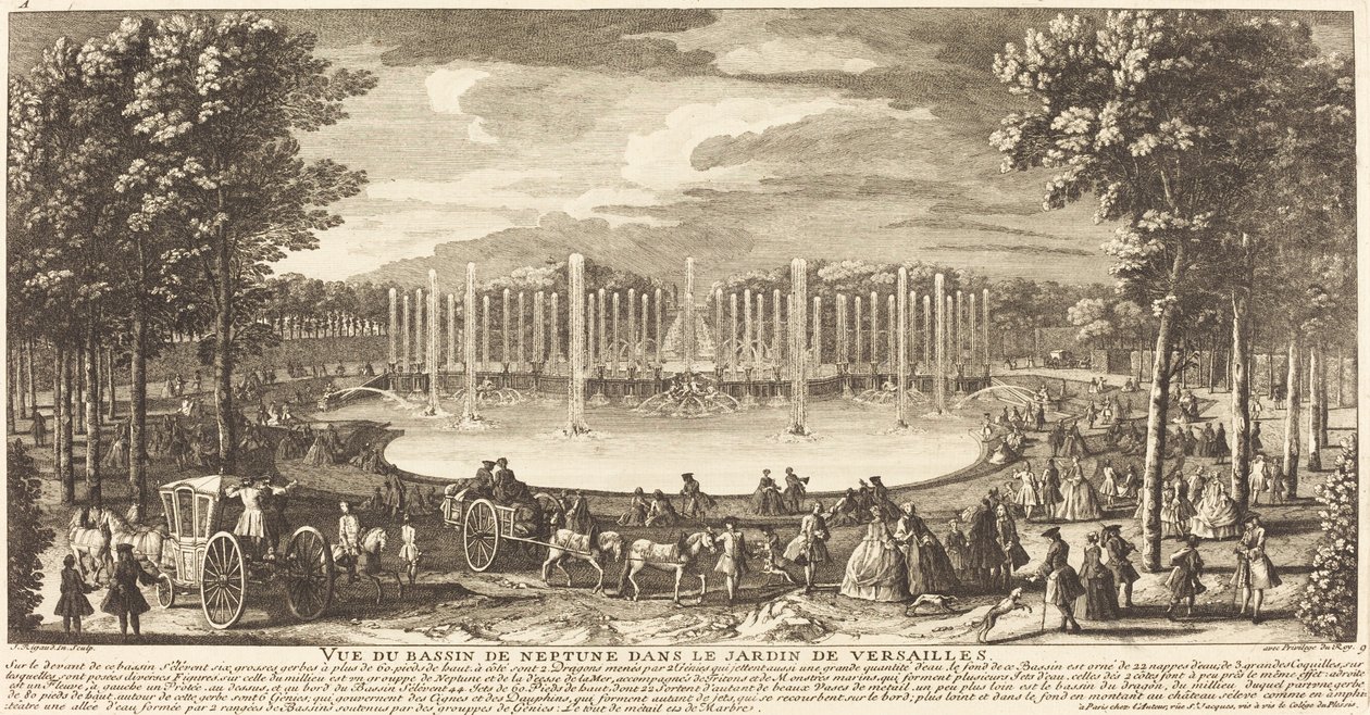 Uitzicht op het Neptunusbassin in de tuin van Versailles door Jean Baptiste Rigaud
