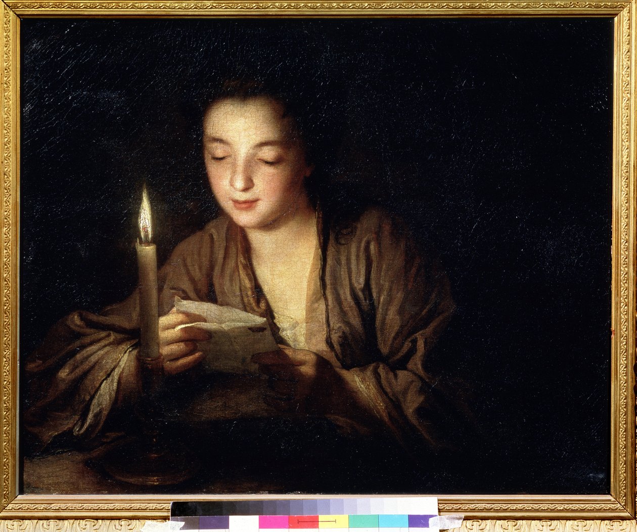 Meisje met een kaars. Schilderij van Jean Baptiste Santerre (1658-1717), circa 1700, Franse kunst uit de 18e eeuw door Jean Baptiste Santerre