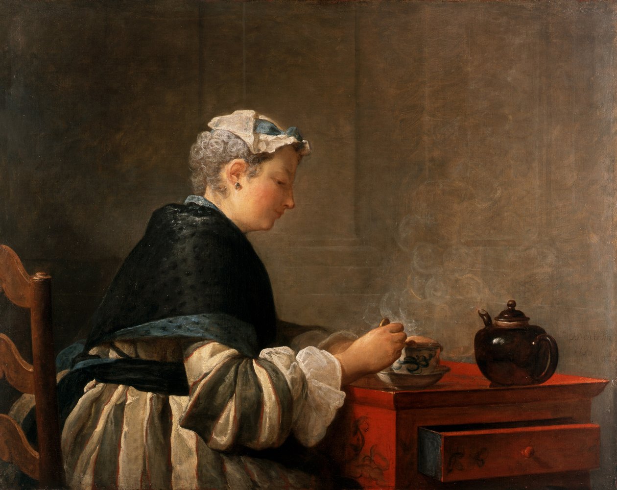 Een dame die thee drinkt, 1735 door Jean Baptiste Simeon Chardin