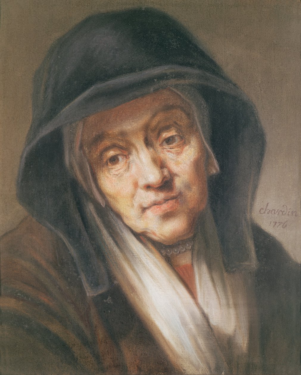Kopie van een portret door Rembrandt van zijn moeder, 1776 door Jean Baptiste Simeon Chardin
