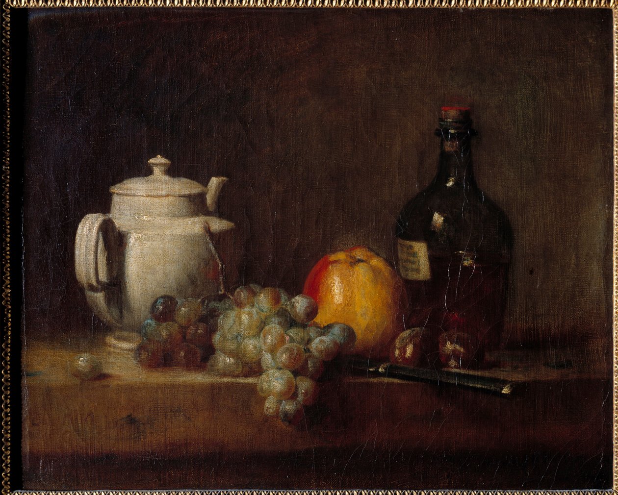 De witte theepot met druiven door Jean Baptiste Simeon Chardin