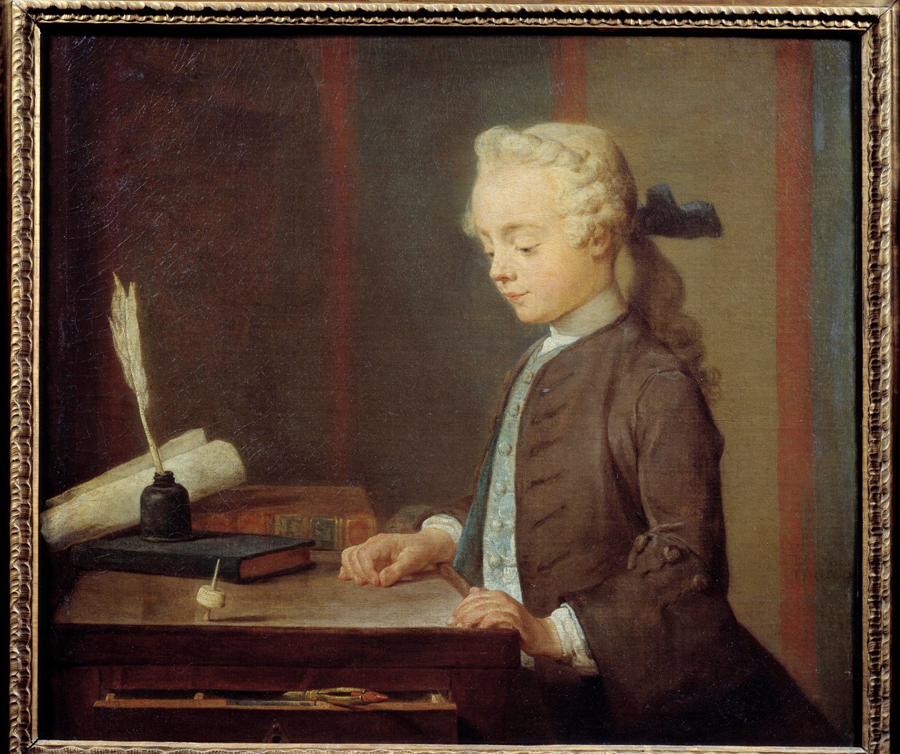 Het Toton Kind. Een kind speelt toton, een soort tol met vier gezichten. Schilderij door Jean Baptiste Simeon Chardin, 1738 door Jean Baptiste Simeon Chardin